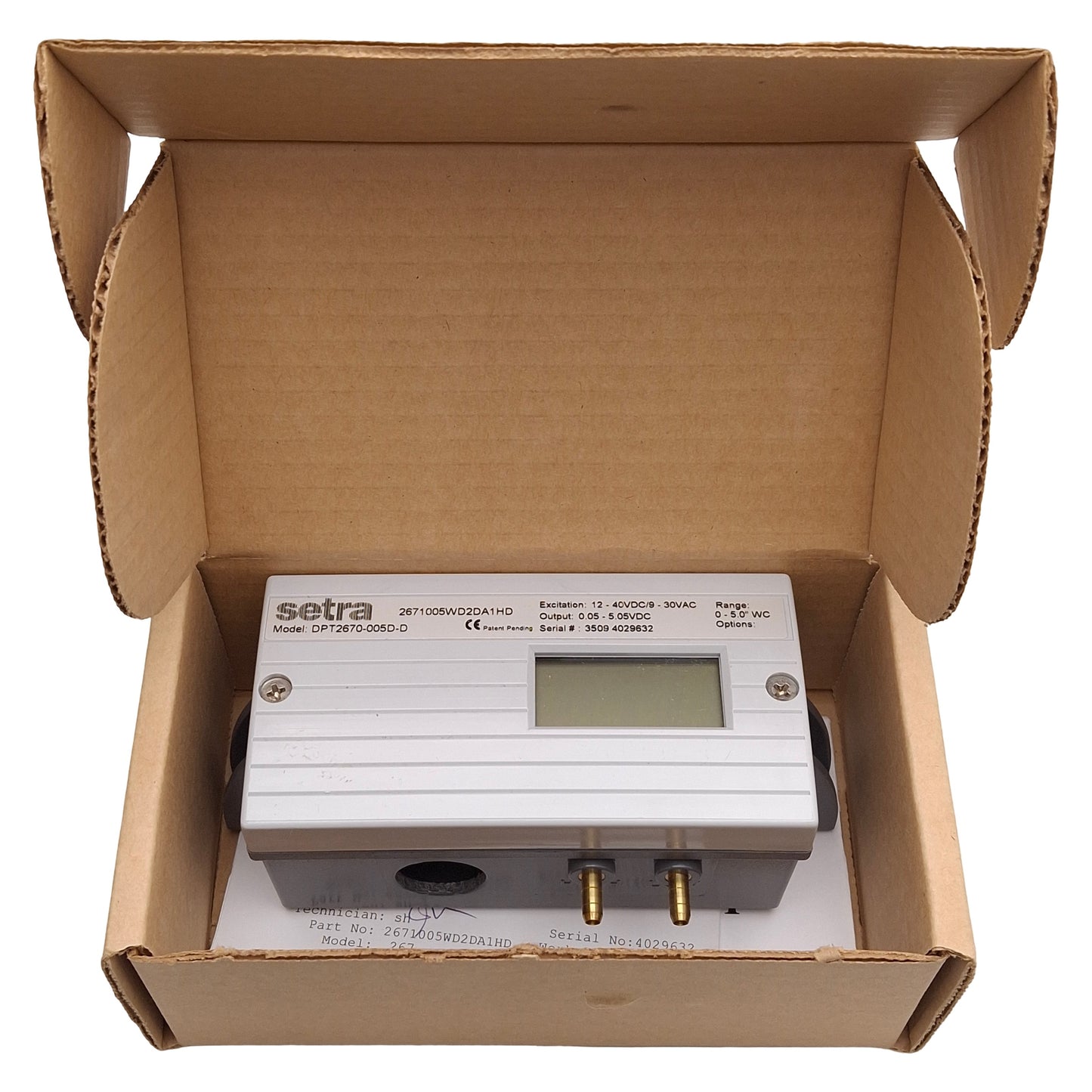 New Setra DPT2670-005D-D Differential Pressure Transducer 0-5in WC, 12-40VDC/9-30VAC