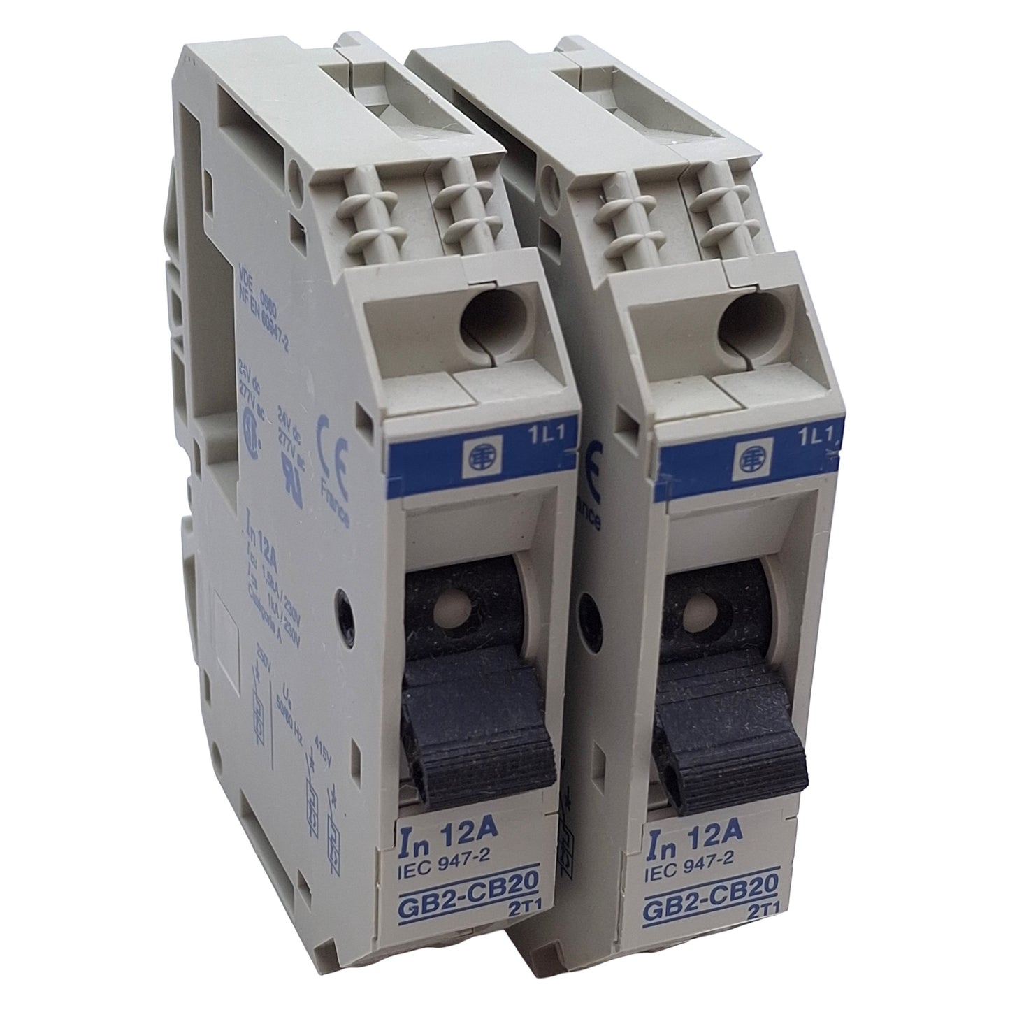 Used Lot of 2 Telemecanique GB2-CB20 Thermal Magnetic Circuit Breaker 12A, 1-Pole