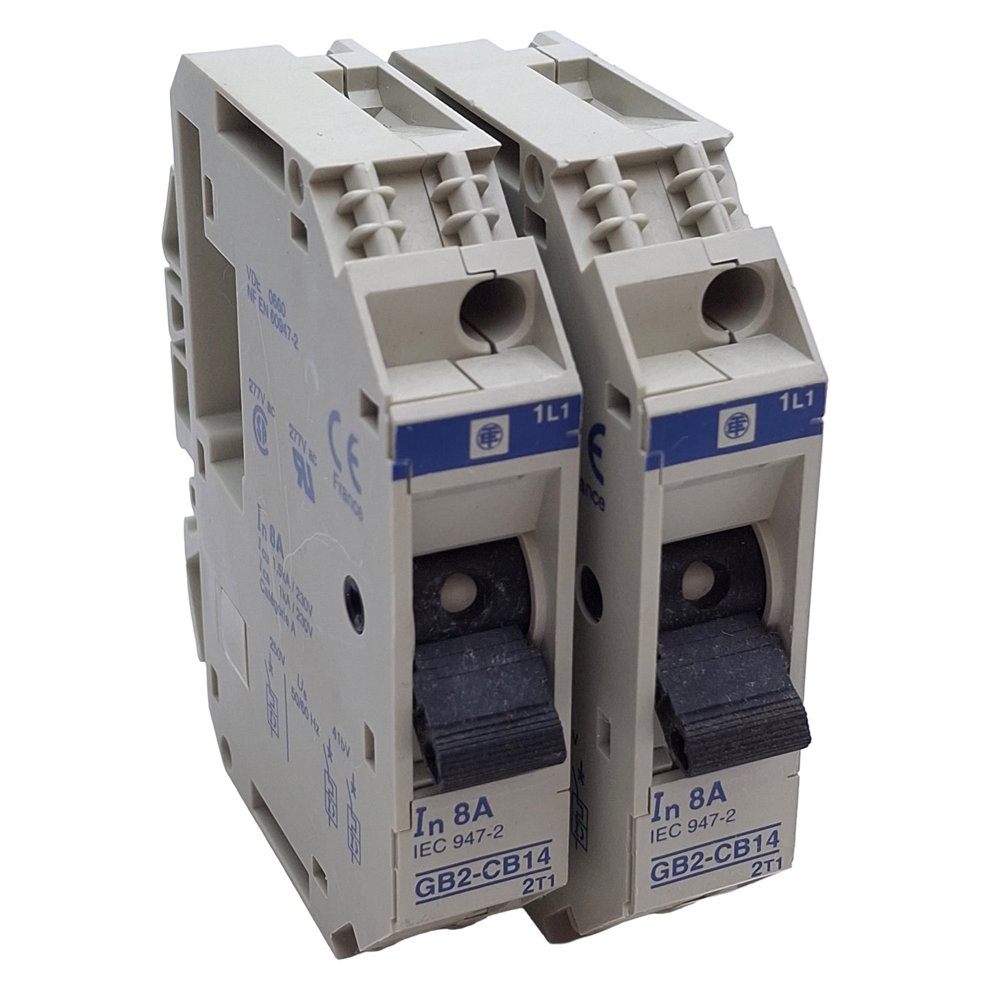 Used Lot of 2 Telemecanique GB2-CB14 Thermal Magnetic Circuit Breaker 8A, 1-Pole