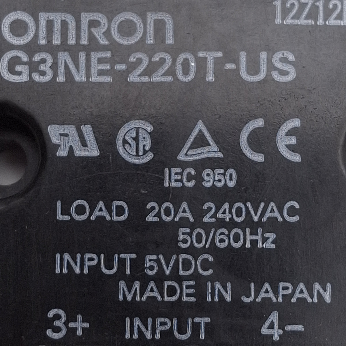 Used Omron G3NE-220T-US DC5 Solid State Relay, SPST-NO, 20A 240VAC Load, 5VDC Input