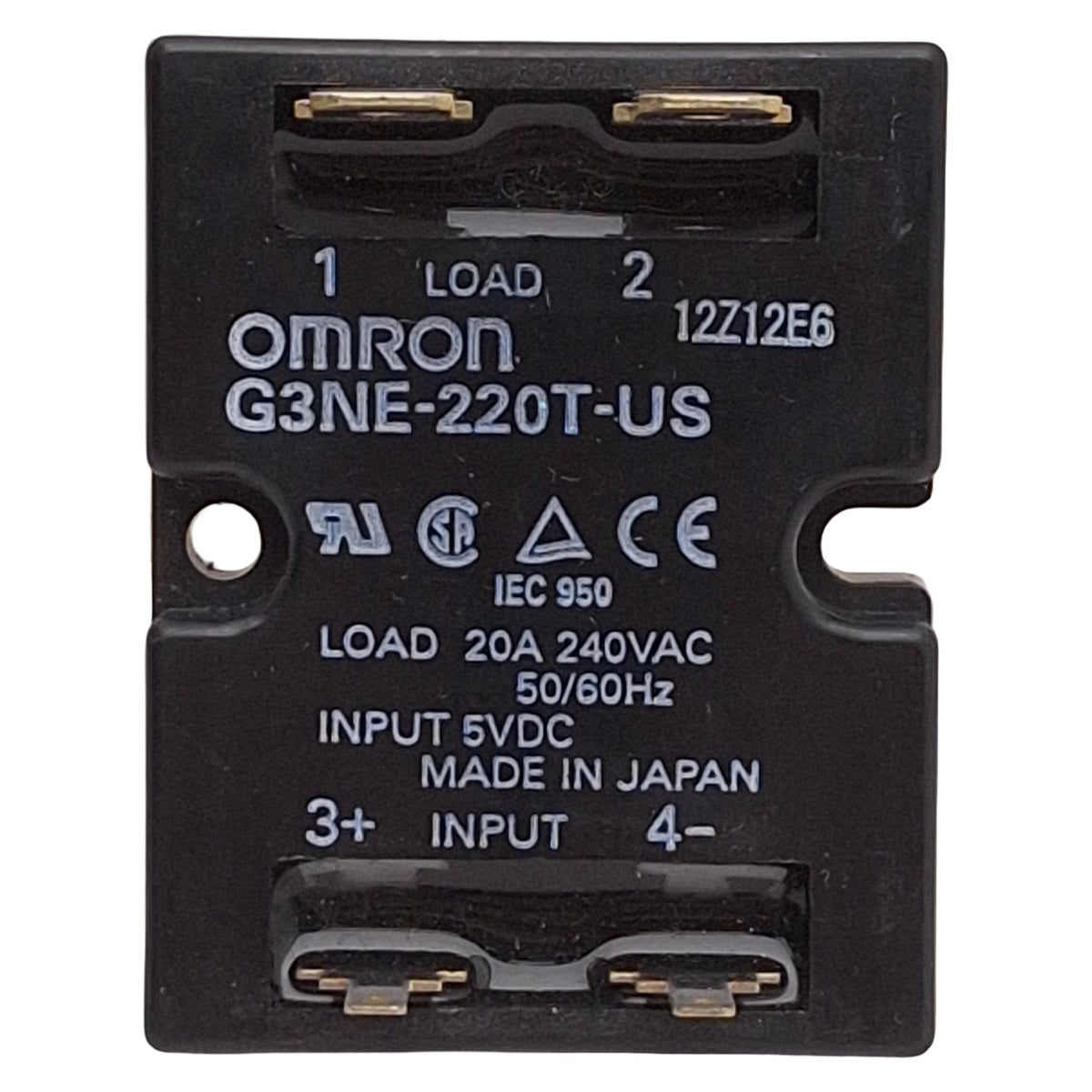 Used Omron G3NE-220T-US DC5 Solid State Relay, SPST-NO, 20A 240VAC Load, 5VDC Input