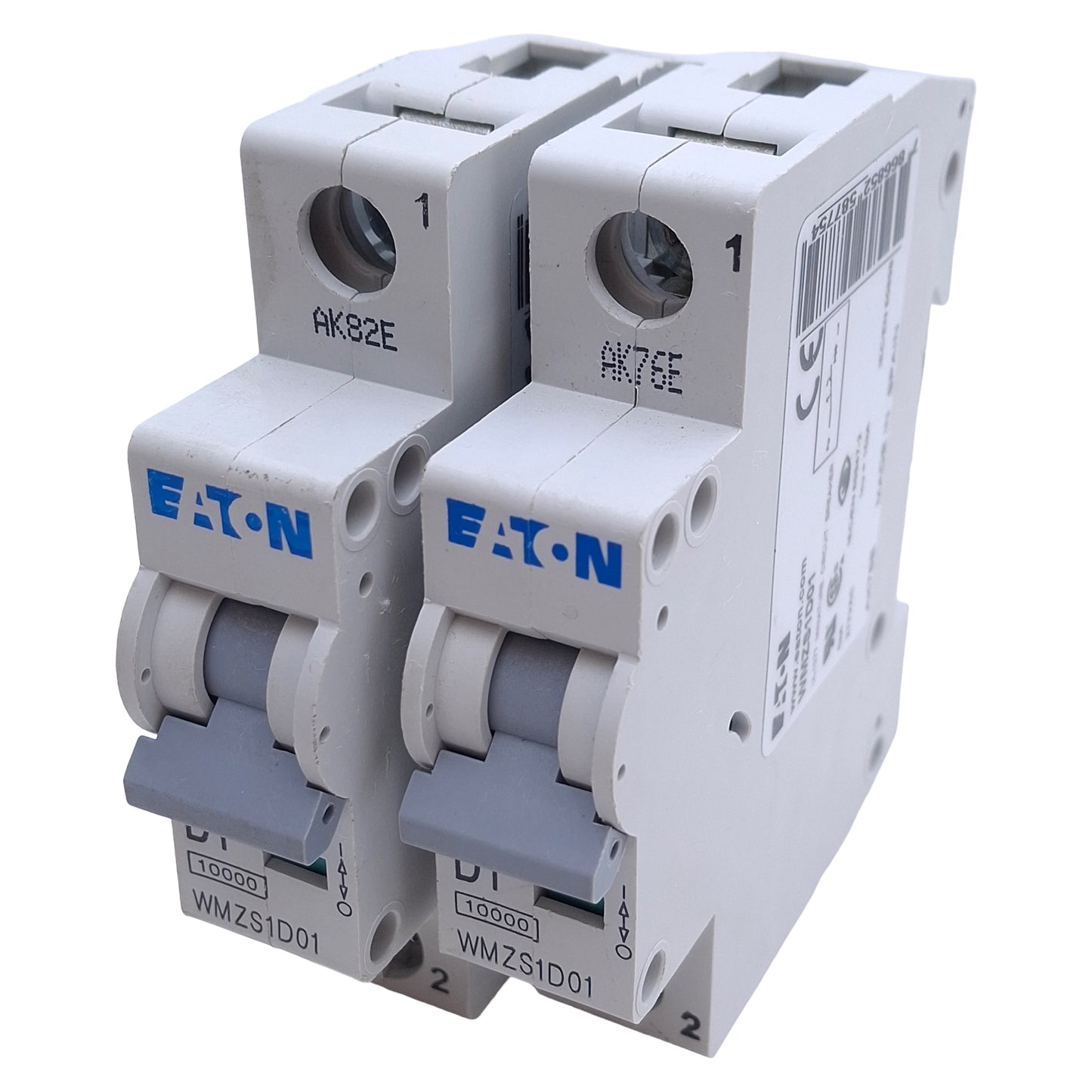 Used Lot of 2 Eaton WMZS1D01 Circuit Breaker 1-Pole, 1A 277VAC/48VDC, DIN Rail