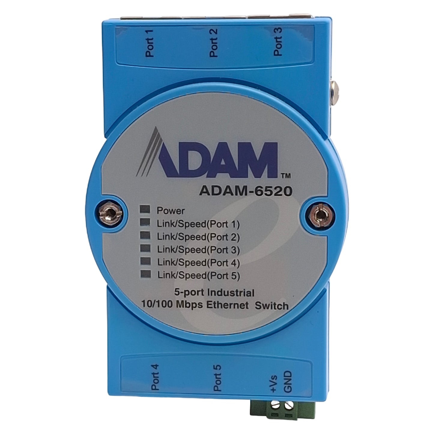 Used Advantech ADAM-6520 Unmanaged Ethernet Switch, 5-Port, RJ-45, 10-30VDC, DIN Rail