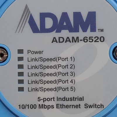 Used Advantech ADAM-6520 Unmanaged Ethernet Switch, 5-Port, RJ-45, 10-30VDC, DIN Rail