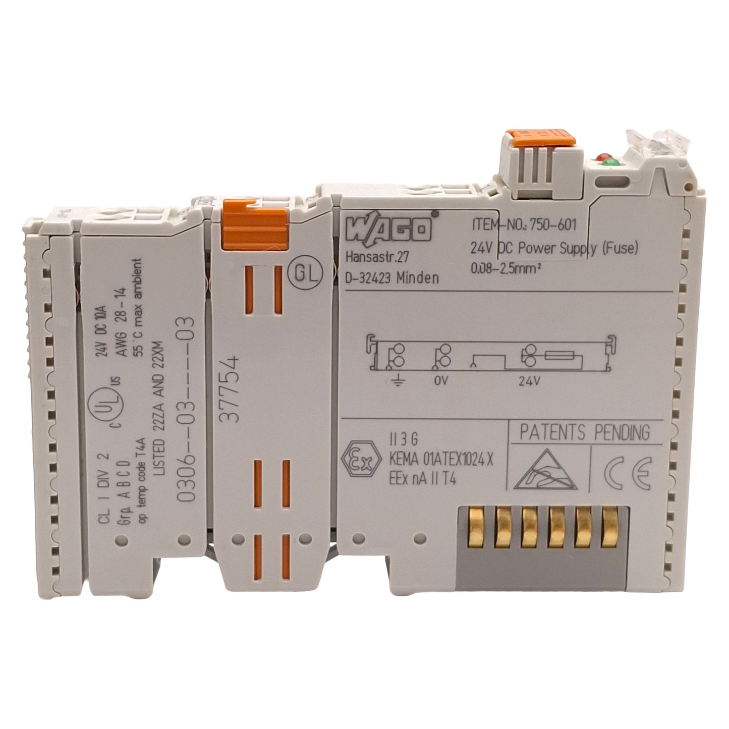 Used Lot of 3 Wago 750-601 PLC Power Supply Module, 5x20 Fuse Holder, 24VDC, DIN Rail