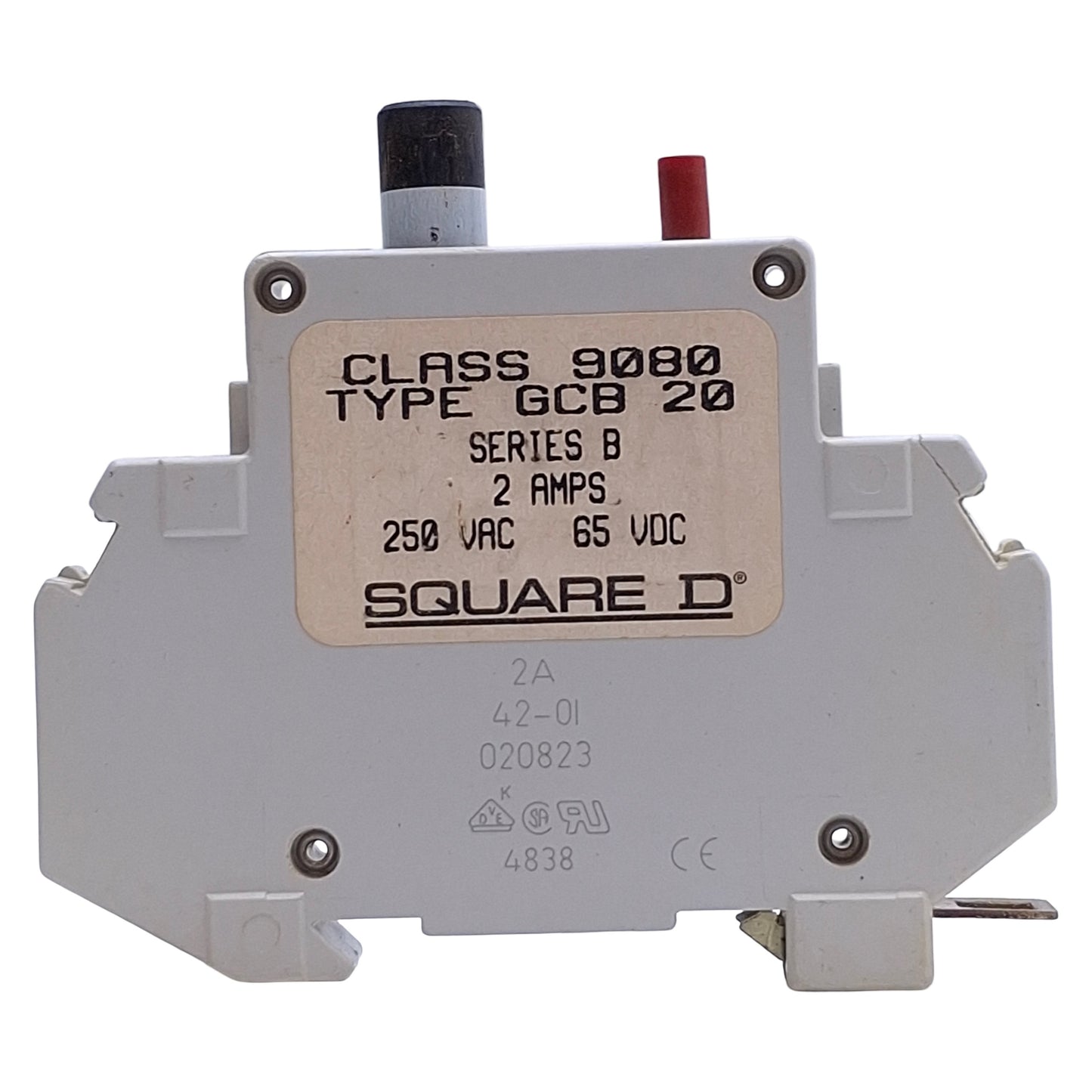 Used Lot of 3 Square D 9080GCB20 Circuit Breaker 1-Pole, 2A 250VAC/65VDC, DIN Rail