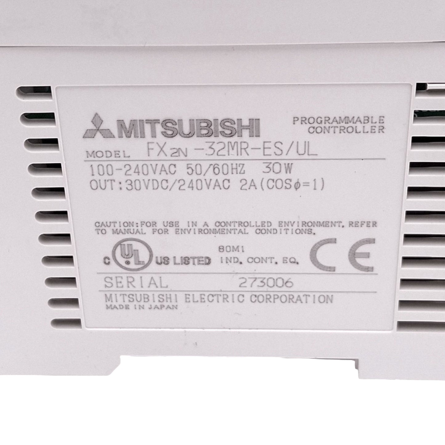 Used Mitsubishi FX2N-32MR-ES/UL Programmable Controller for MELSEC FX2N PLC, 32-Point