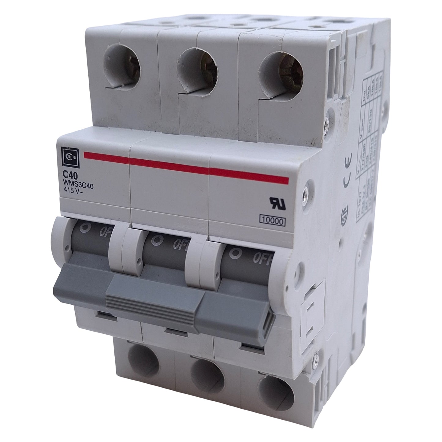 Used Cutler Hammer WMS3C40 Circuit Breaker 3-Pole, 40A 277/480VAC, DIN Rail