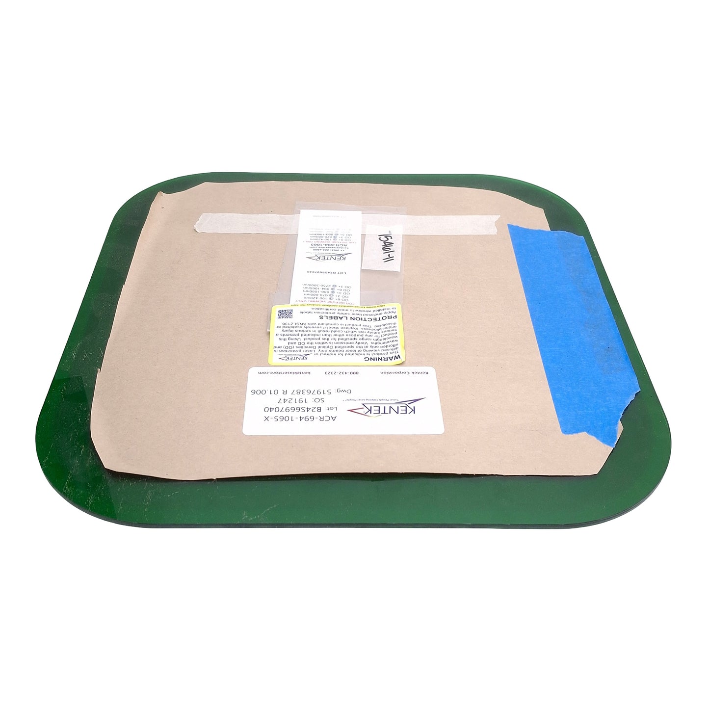 Used Kentek ACR-694-1065-X Laser Safety Window, 12.5in x 12.5in Rounded Square, VLT24