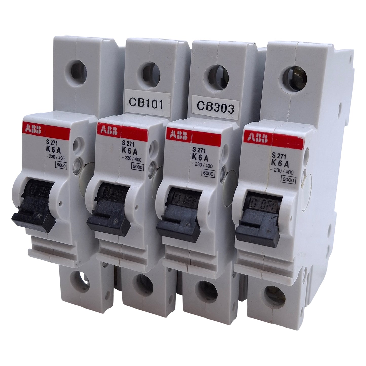 Used Lot of 4 ABB S271-K6A Circuit Breaker 1-Pole, 6A, 277/480VAC, DIN Rail