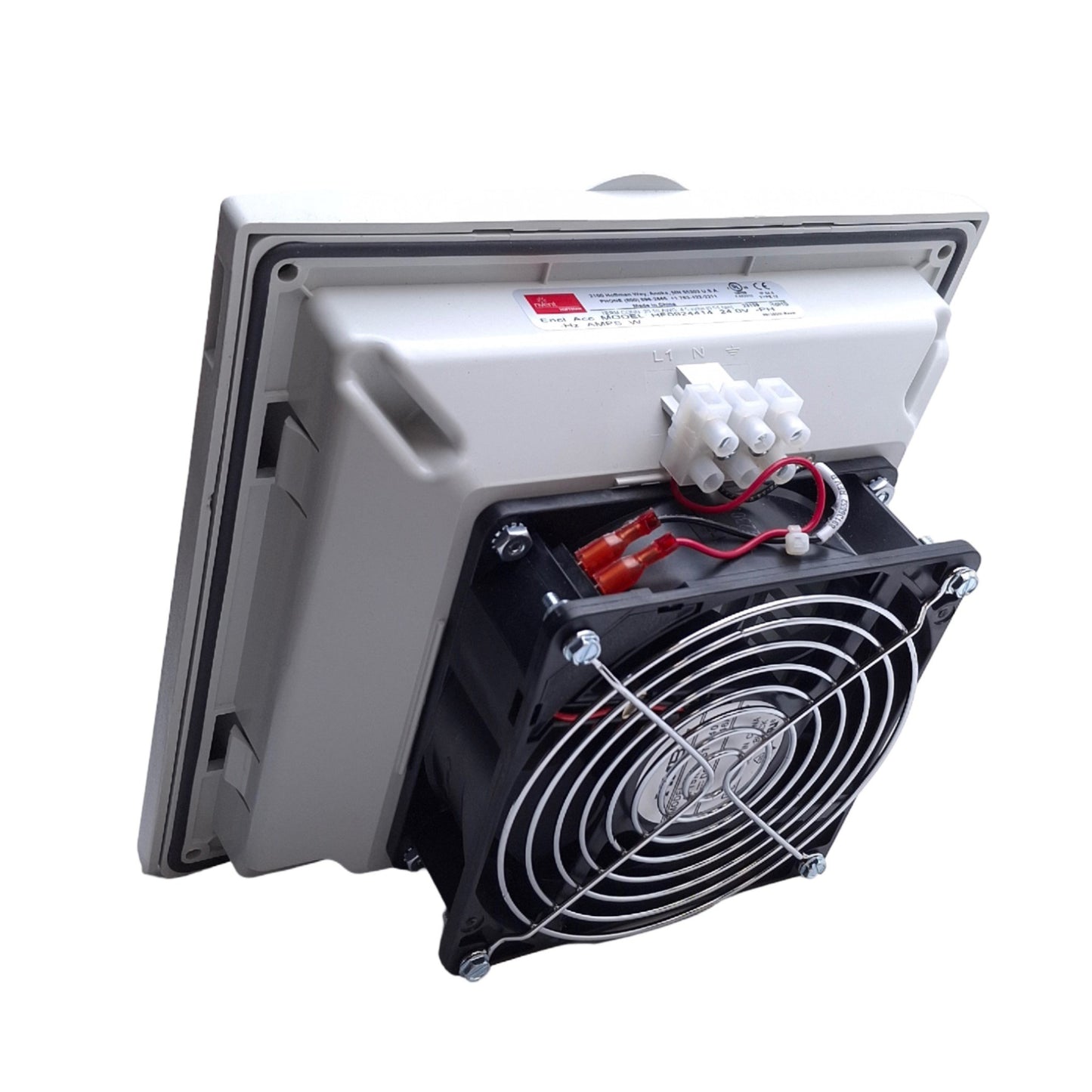 New – Open box Hoffman HF0924414 nvent Side-Mount Filter Fan Lt Gray, 24VDC, 70 CFM, 8x8x4"