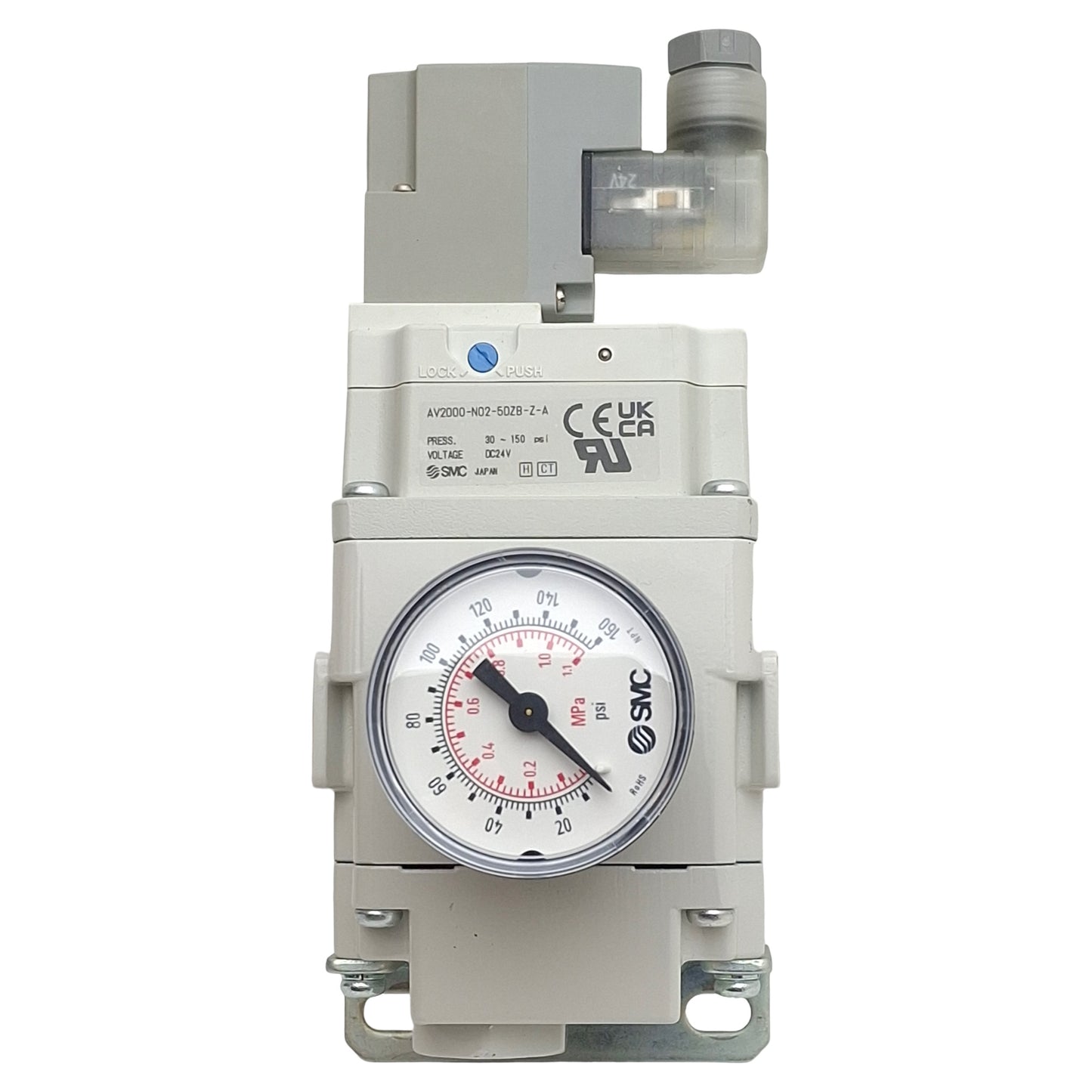 Used SMC AV2000-N02-5DZB-Z-A Soft Start Valve, 1/4in NPT, 30-150psi, 24VDC Coil