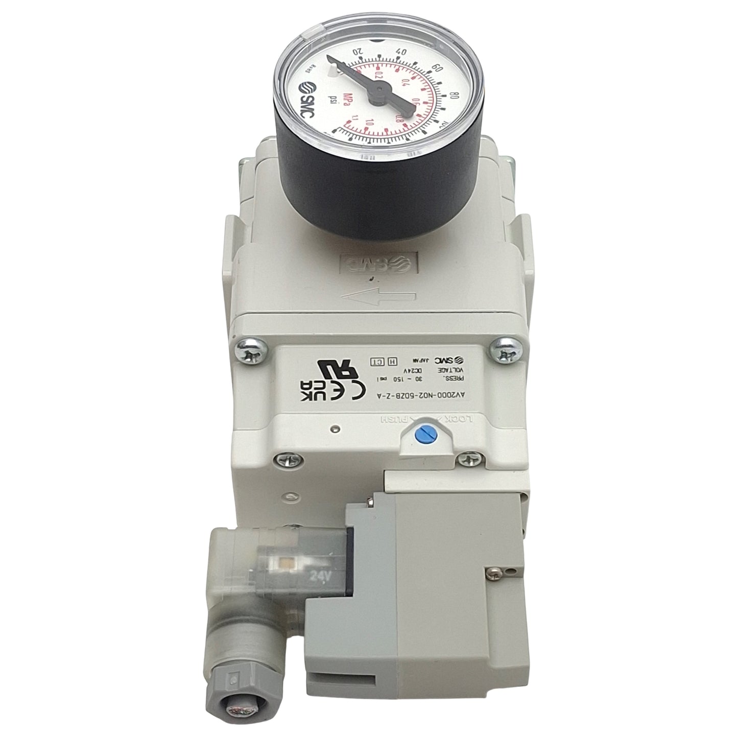 Used SMC AV2000-N02-5DZB-Z-A Soft Start Valve, 1/4in NPT, 30-150psi, 24VDC Coil
