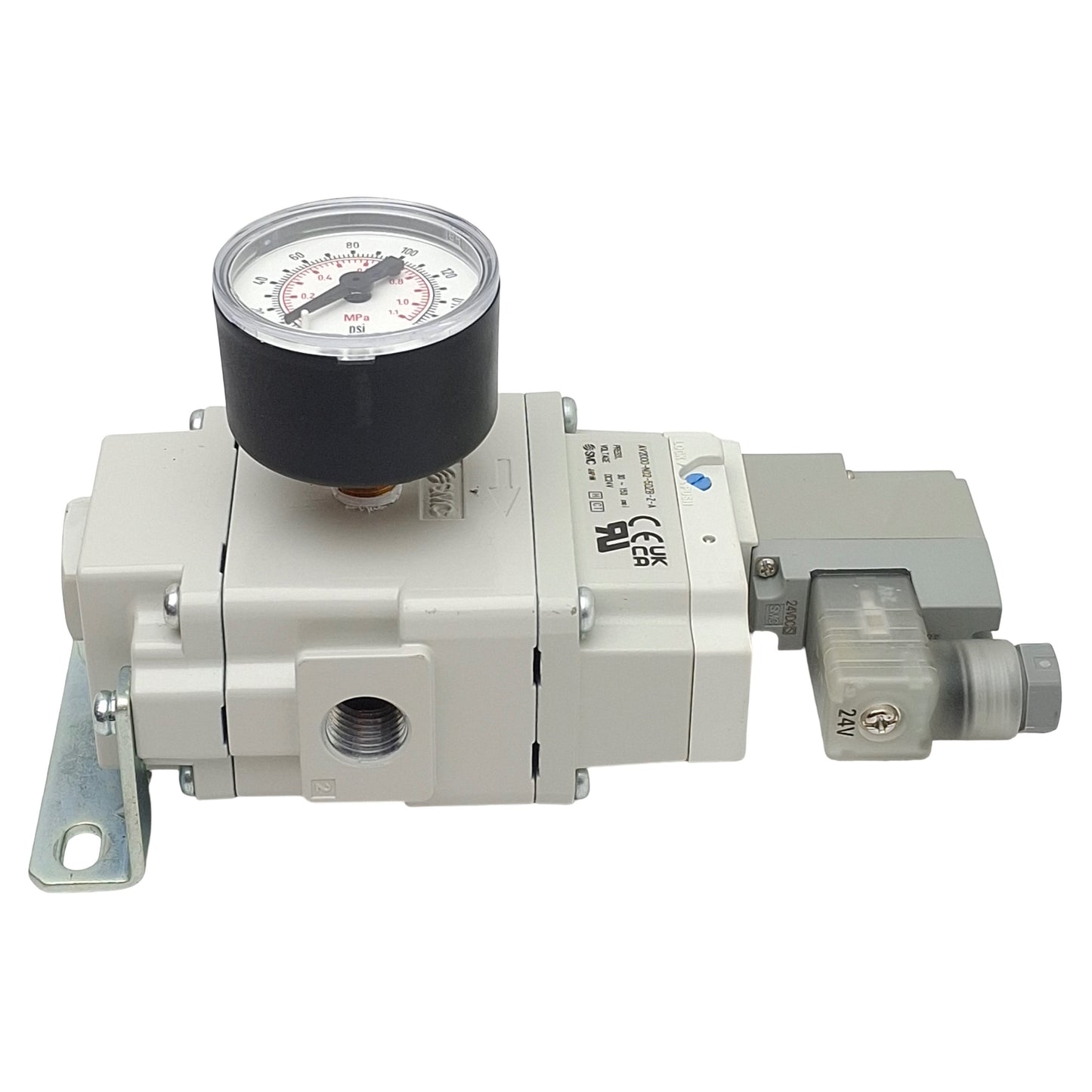 Used SMC AV2000-N02-5DZB-Z-A Soft Start Valve, 1/4in NPT, 30-150psi, 24VDC Coil