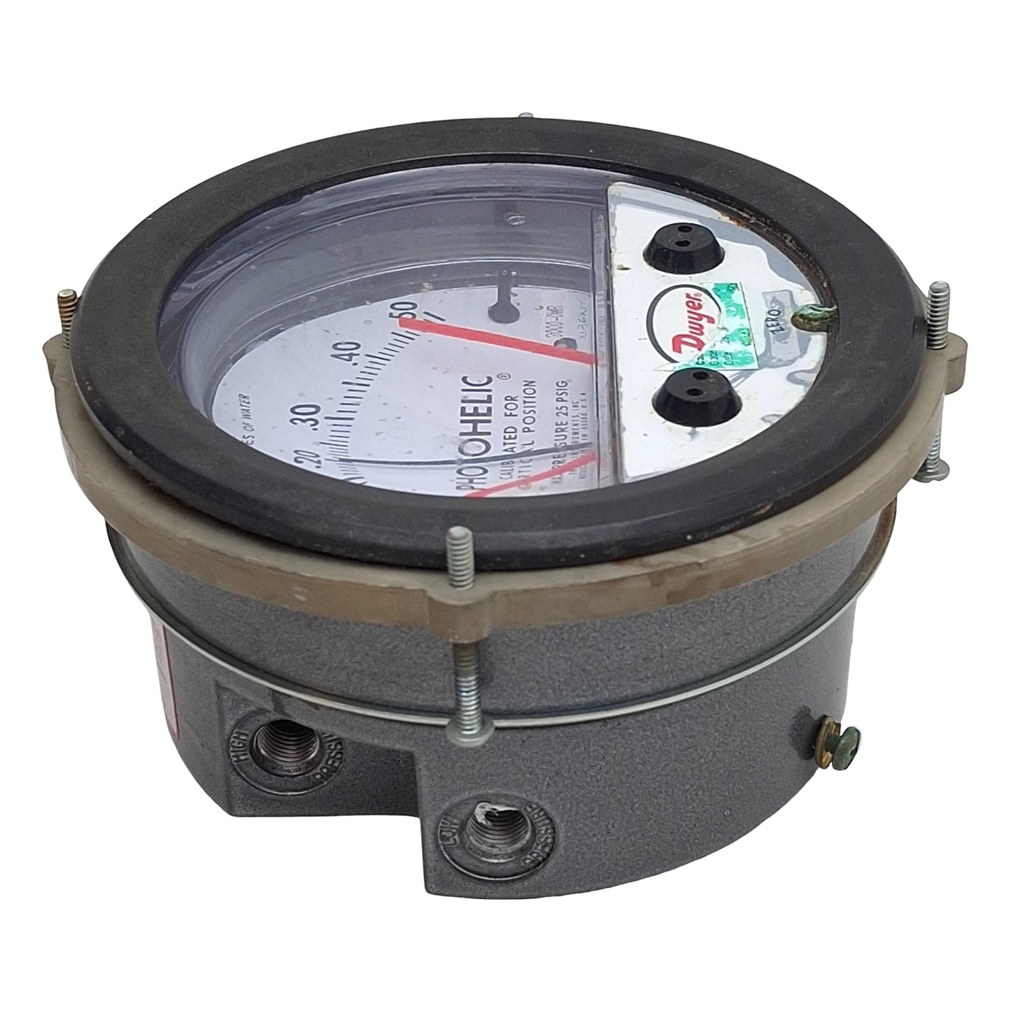 Used Dwyer 3000-0MR Photohelic Pressure Switch/Gage, 0-0.5inH₂O Range, 25psi Max