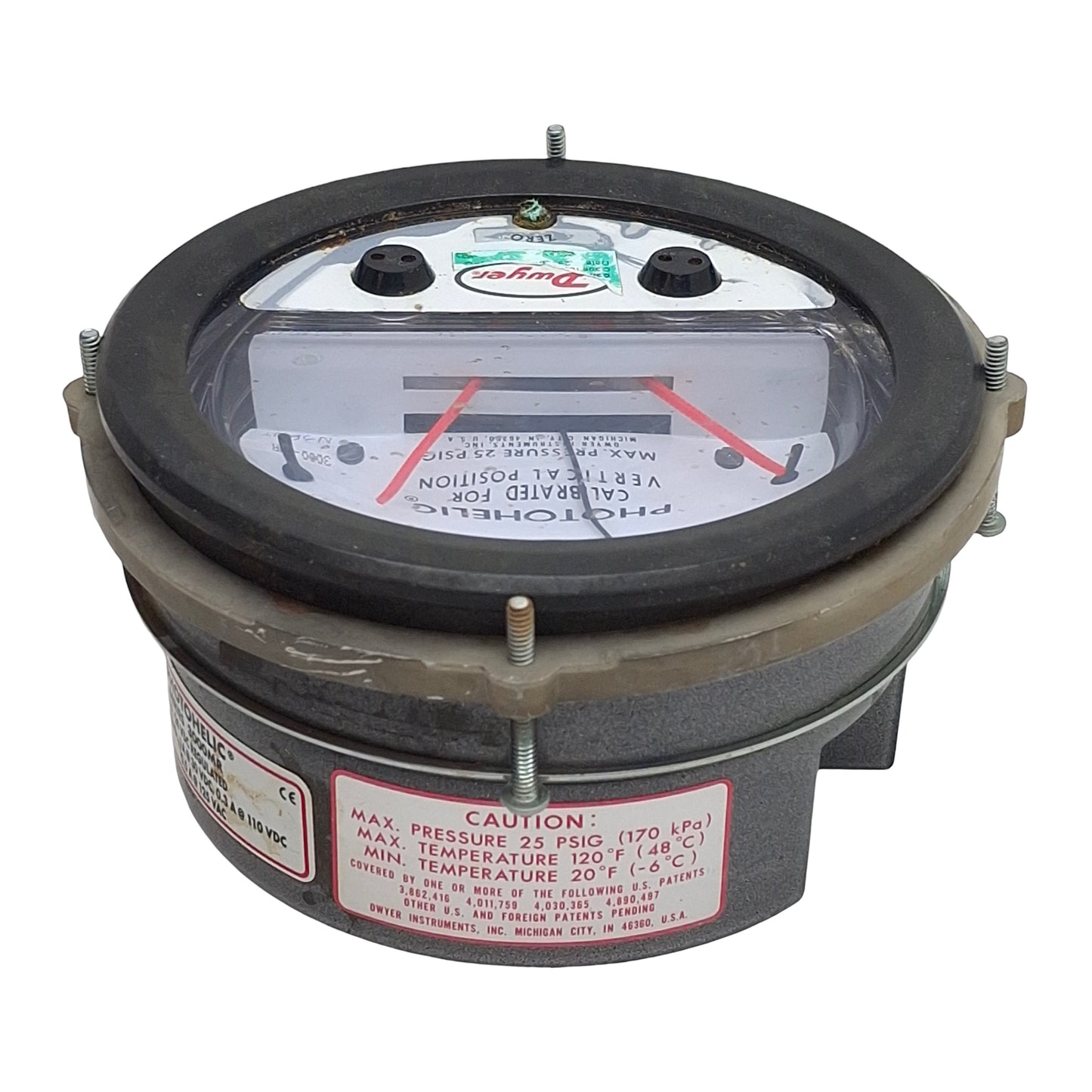 Used Dwyer 3000-0MR Photohelic Pressure Switch/Gage, 0-0.5inH₂O Range, 25psi Max
