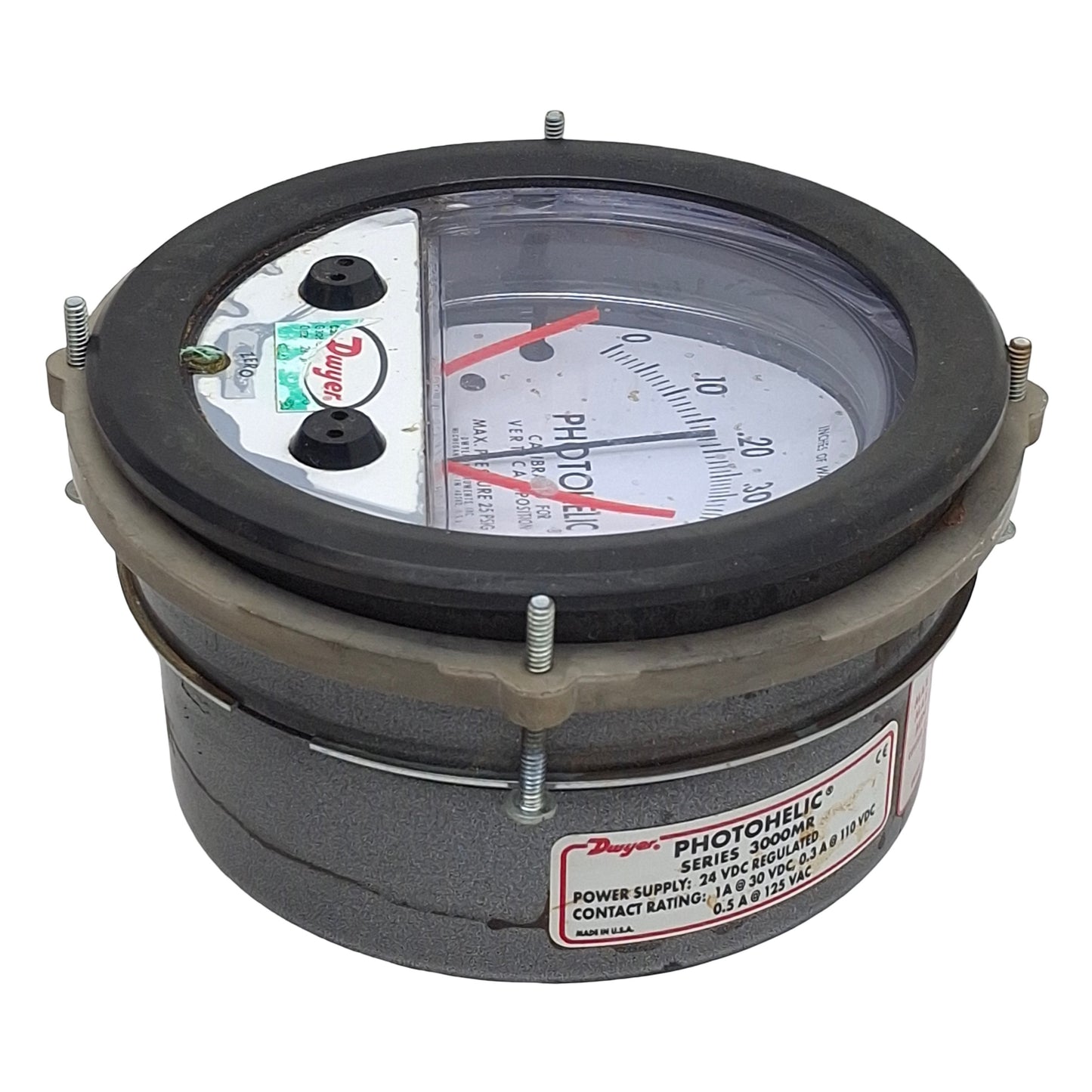 Used Dwyer 3000-0MR Photohelic Pressure Switch/Gage, 0-0.5inH₂O Range, 25psi Max