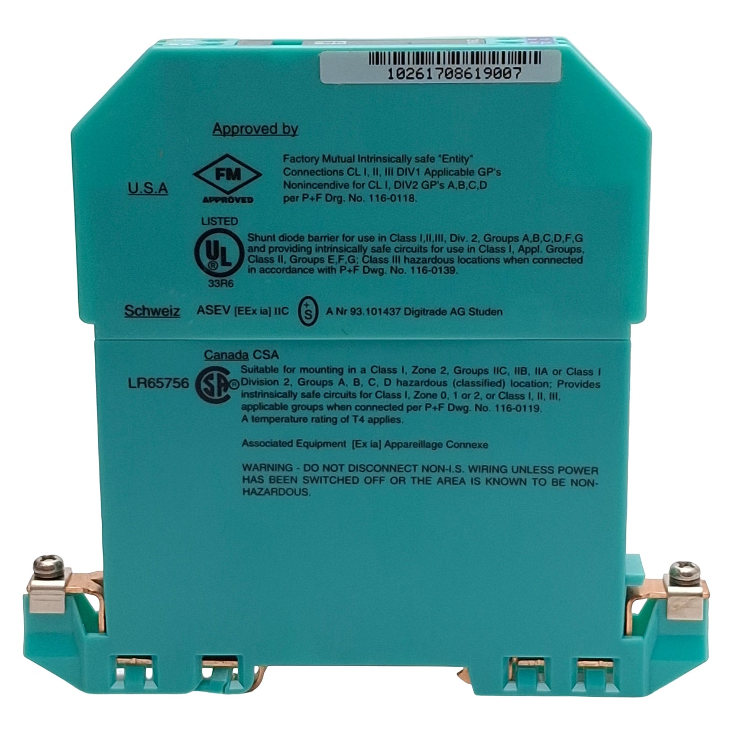 Used Pepperl + Fuchs 71996 Z966.H Safe Snap Zener Barrier, 2-Ch 10V @ 10µA AC Version