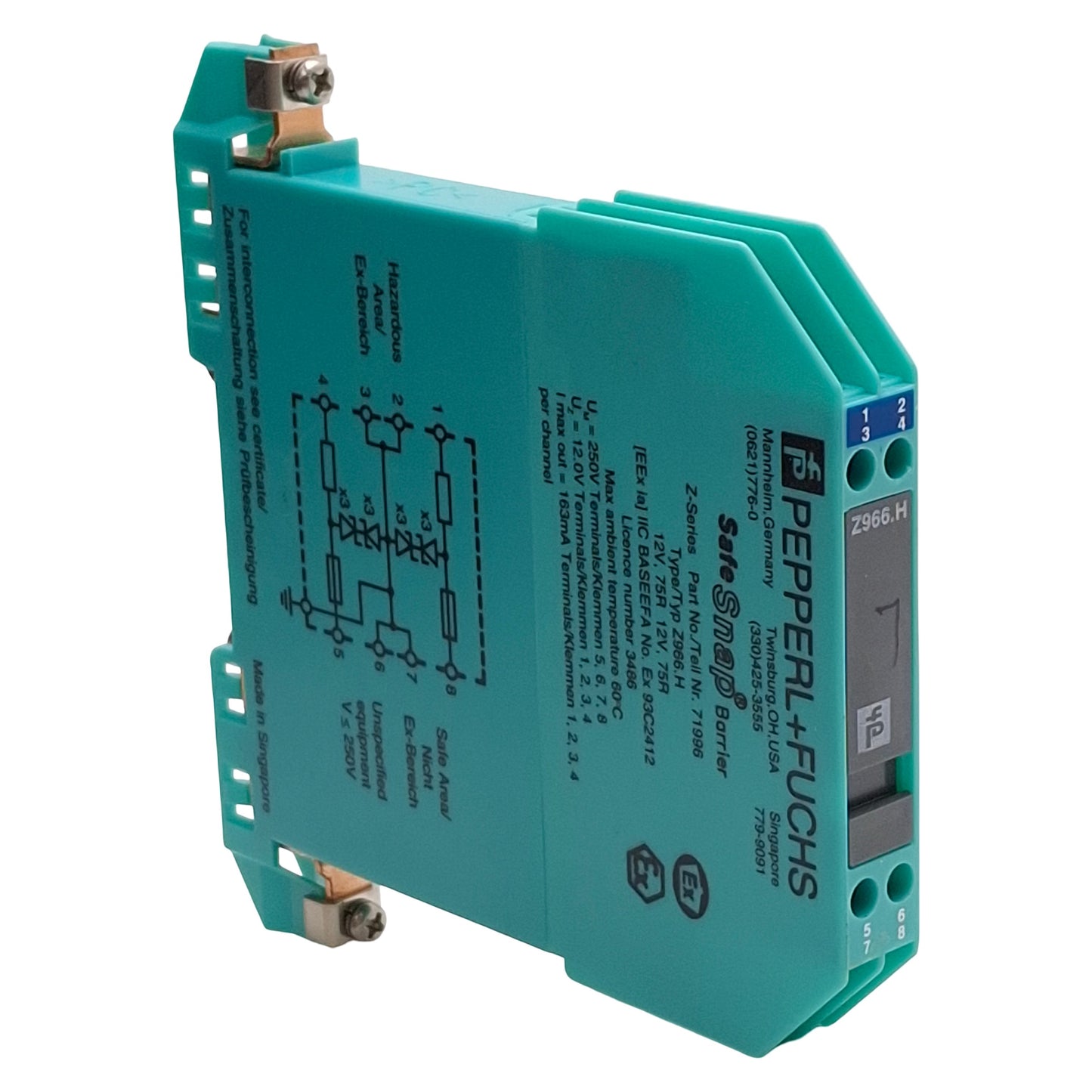 Used Pepperl + Fuchs 71996 Z966.H Safe Snap Zener Barrier, 2-Ch 10V @ 10µA AC Version