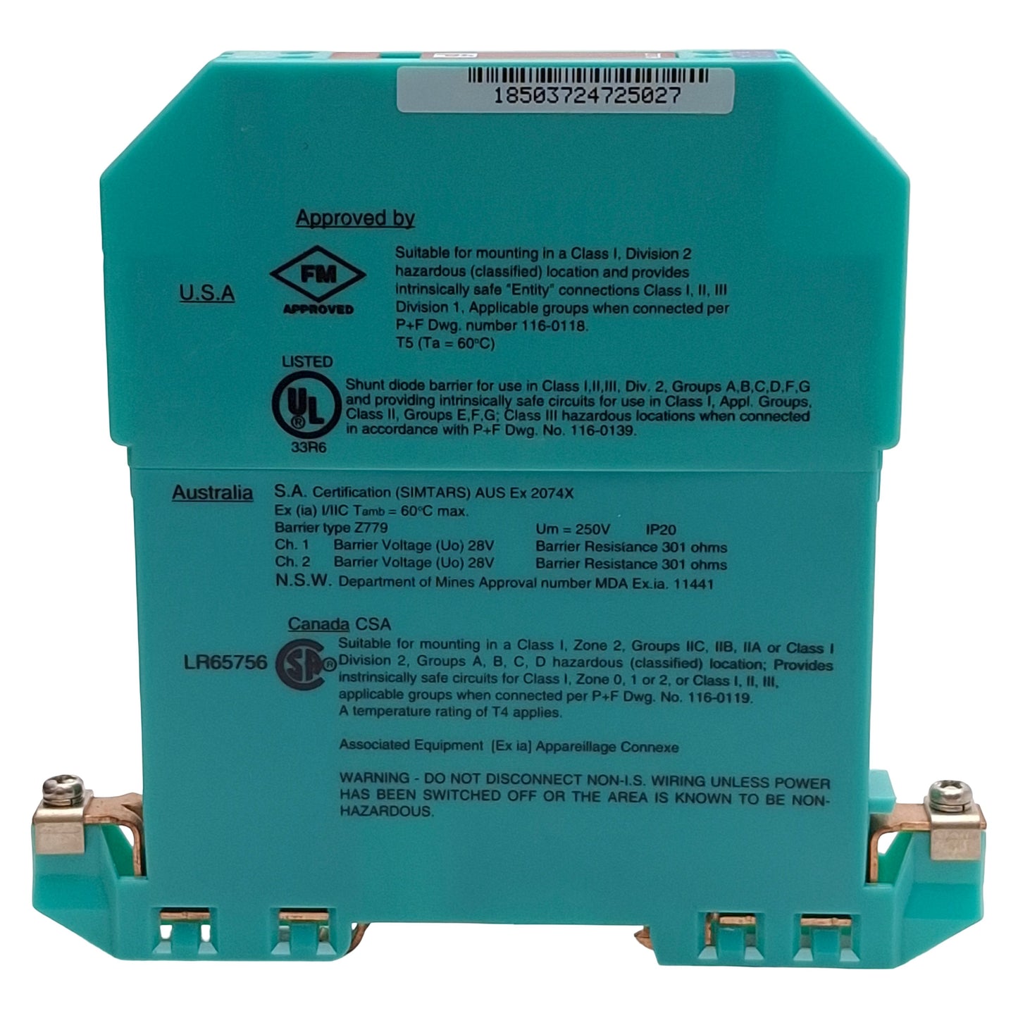 Used Pepperl + Fuchs 71806 Z779 Safe Snap Zener Barrier, 2-Ch 26.5V @ 10µA DC Version