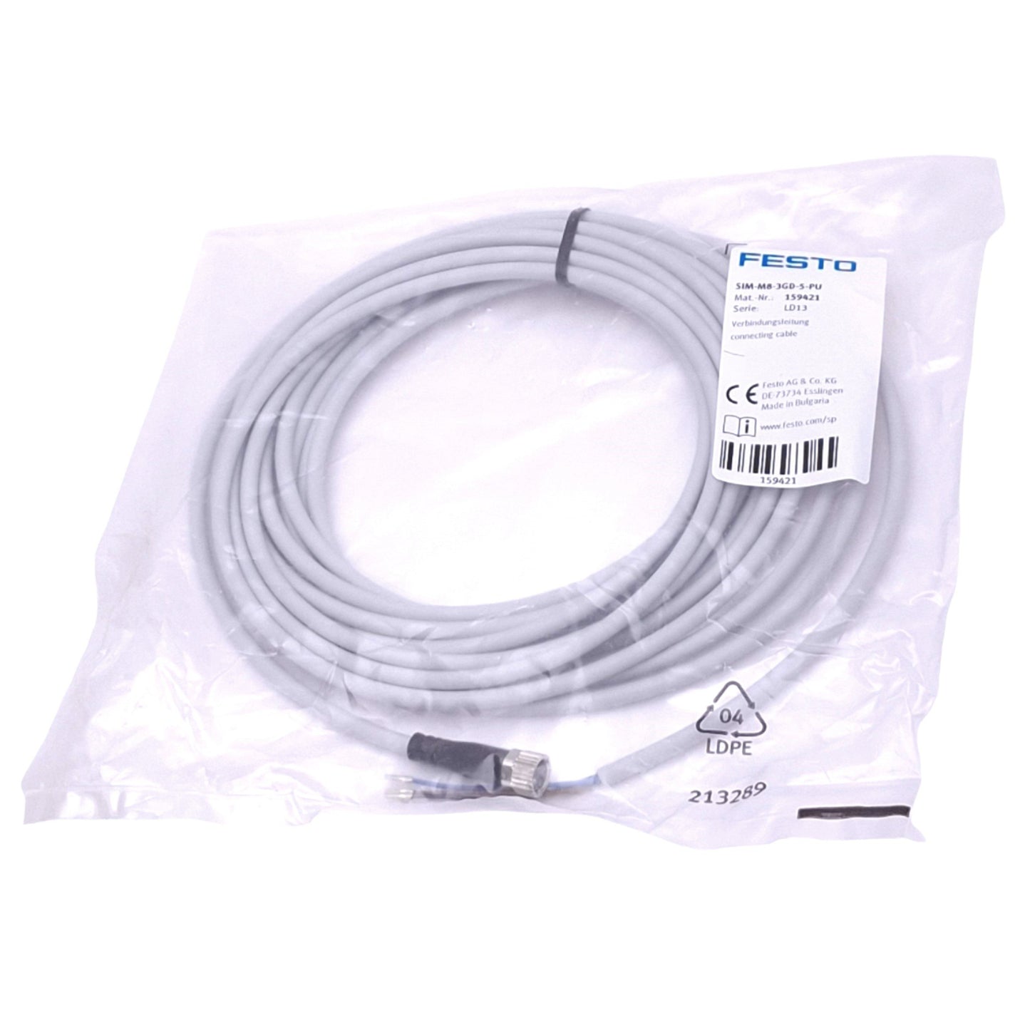 New Festo SIM-M8-3GD-5-PU Sensor Cable, M8 3-Pin Female, 60V 4A Max, 5 Meter