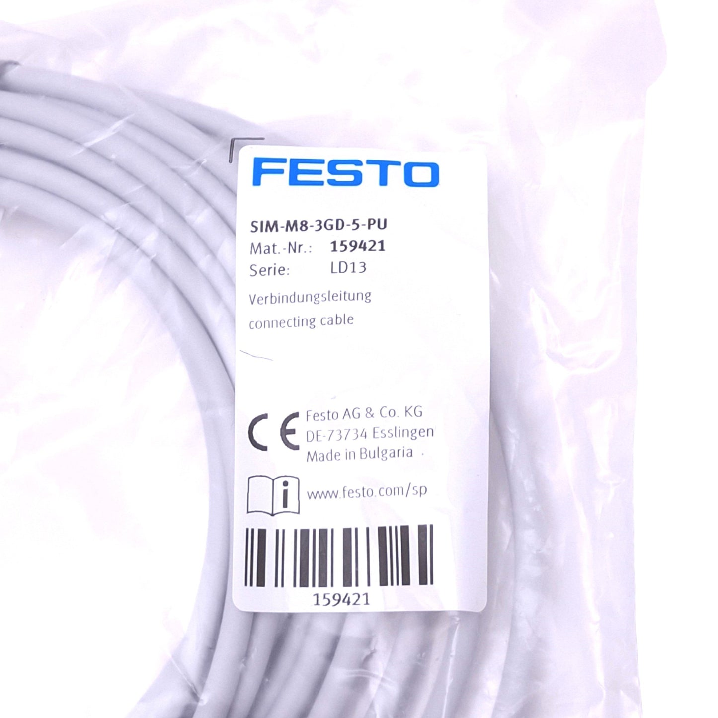 New Festo SIM-M8-3GD-5-PU Sensor Cable, M8 3-Pin Female, 60V 4A Max, 5 Meter