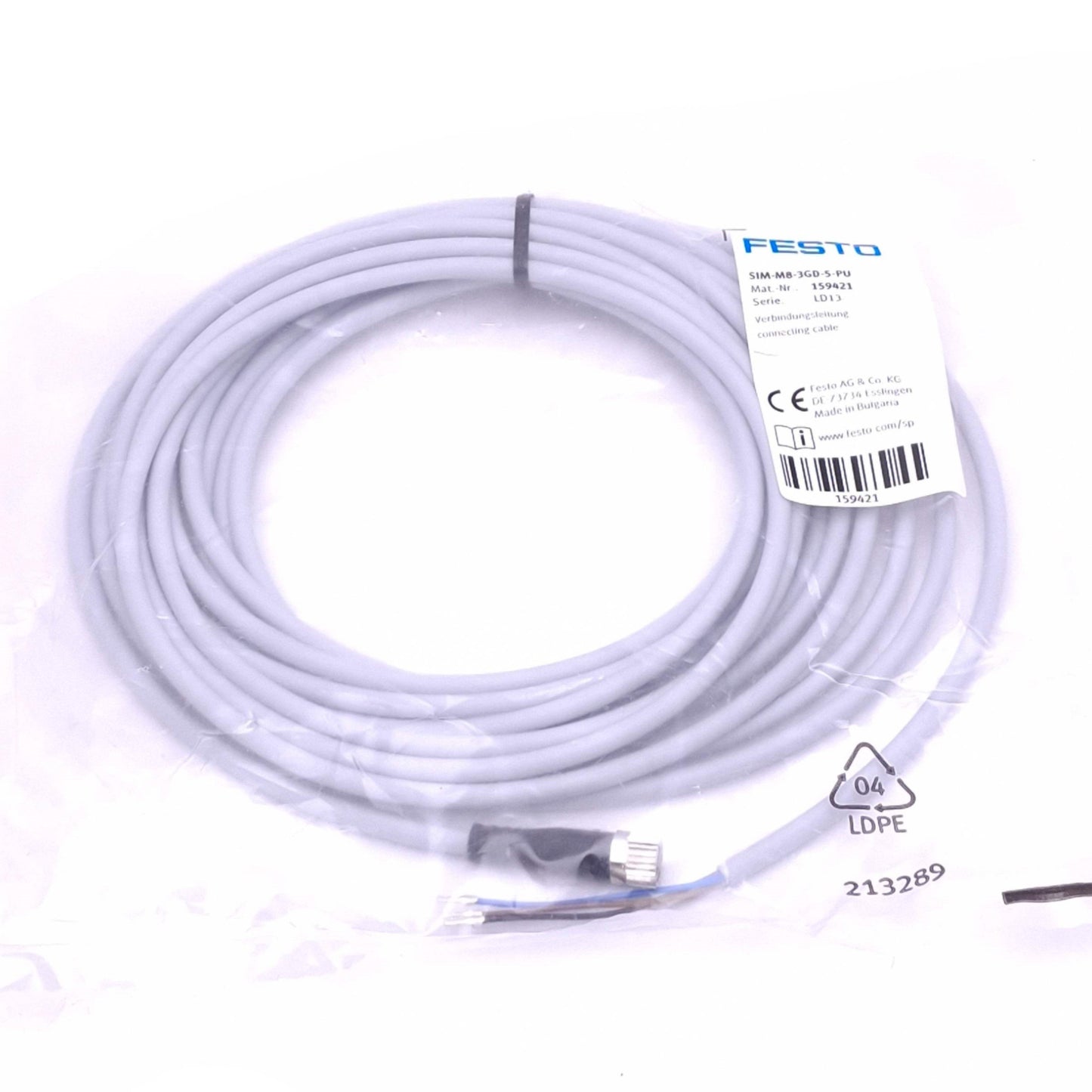 New Festo SIM-M8-3GD-5-PU Sensor Cable, M8 3-Pin Female, 60V 4A Max, 5 Meter