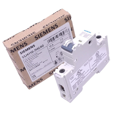 New Siemens 5SJ4110-7HG40 Circuit Breaker, 1-Pole 10A, 240VAC/60VDC Max, DIN Rail