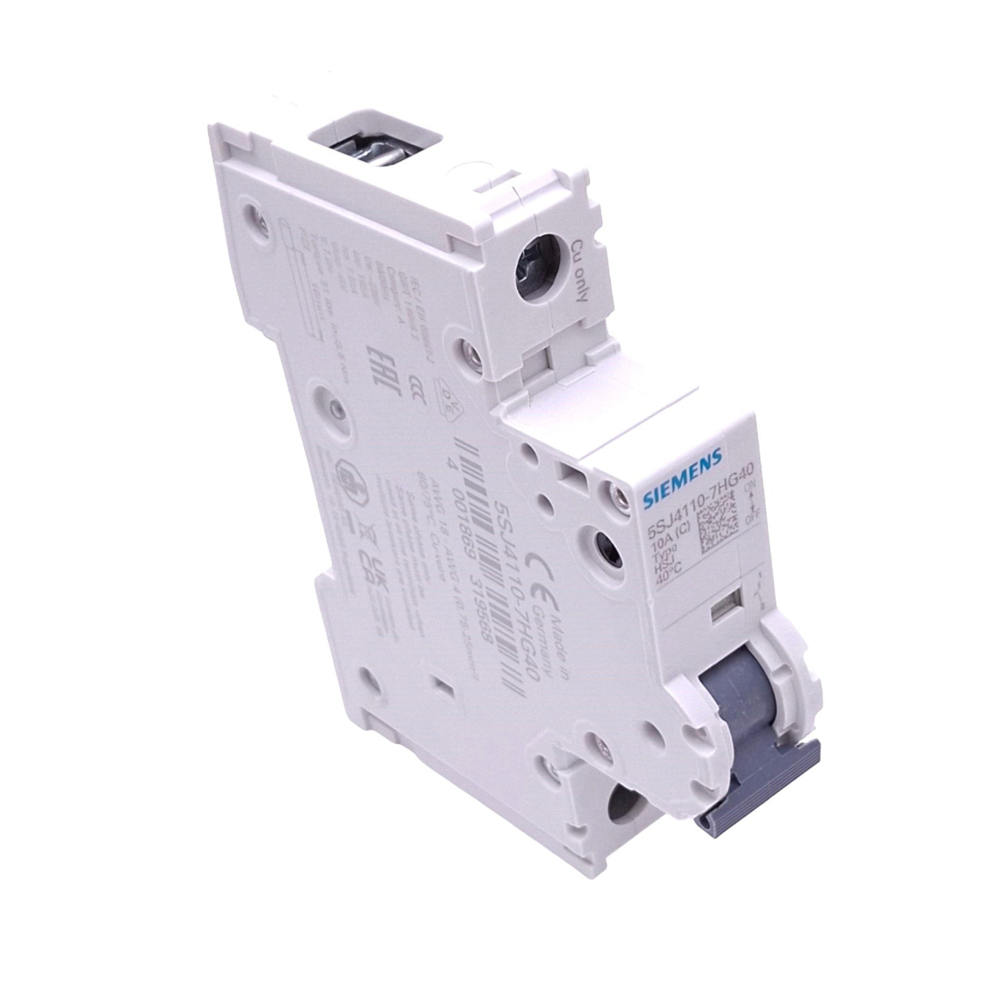 New Siemens 5SJ4110-7HG40 Circuit Breaker, 1-Pole 10A, 240VAC/60VDC Max, DIN Rail