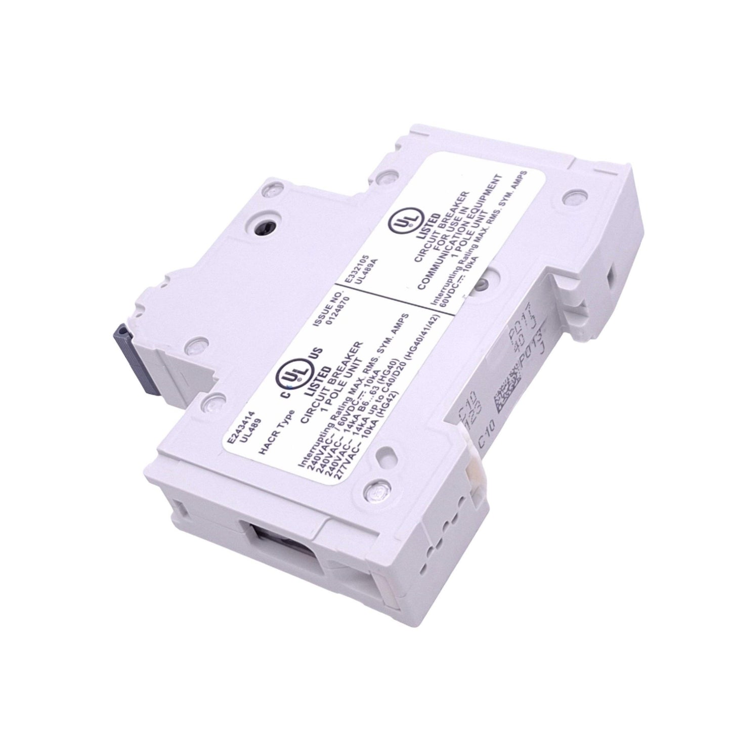 New Siemens 5SJ4110-7HG40 Circuit Breaker, 1-Pole 10A, 240VAC/60VDC Max, DIN Rail