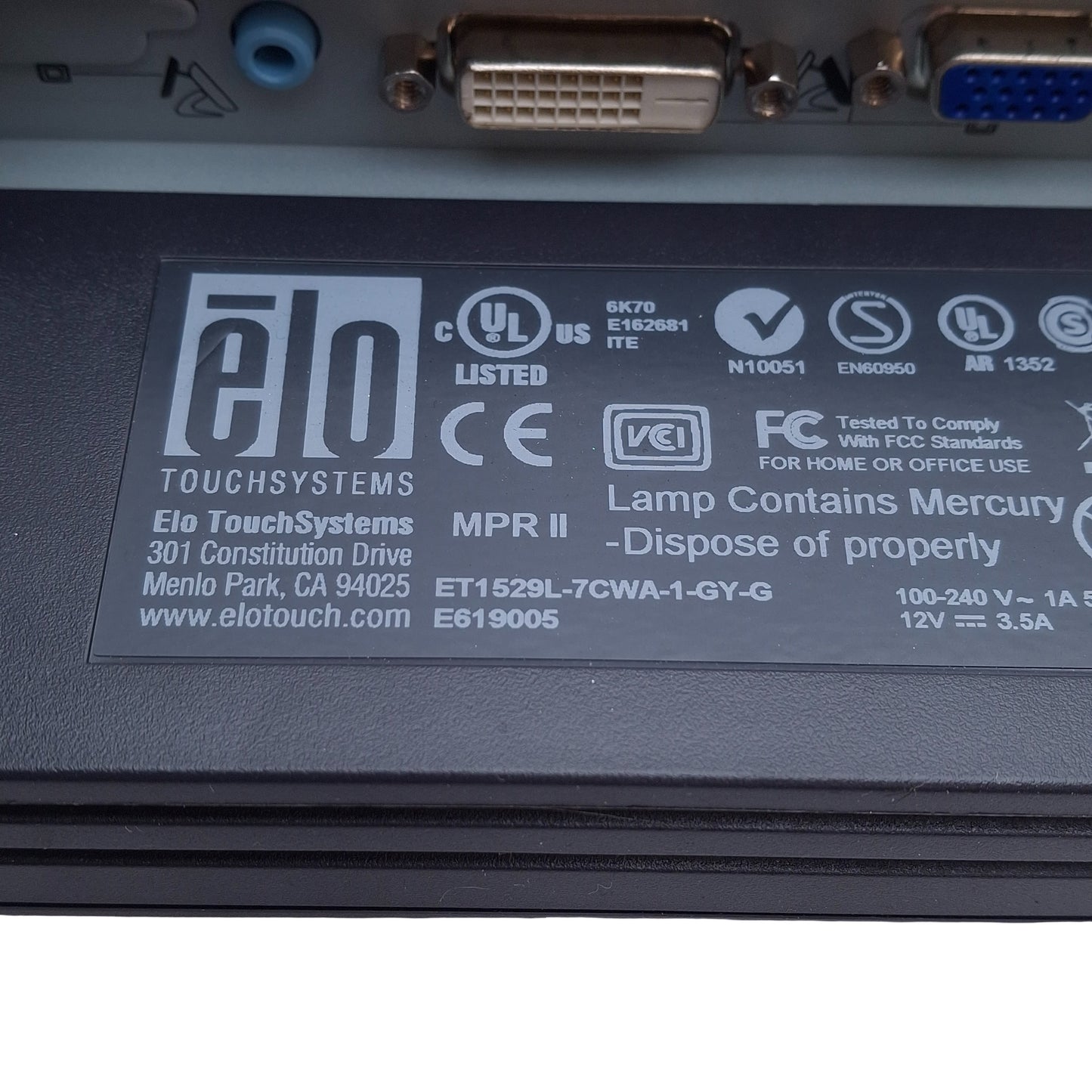 Used ELO ET1529L-7CWA-1-GY-G Accutouch Touchscreen Monitor 15" 1024 x 768 VGA DVI USB