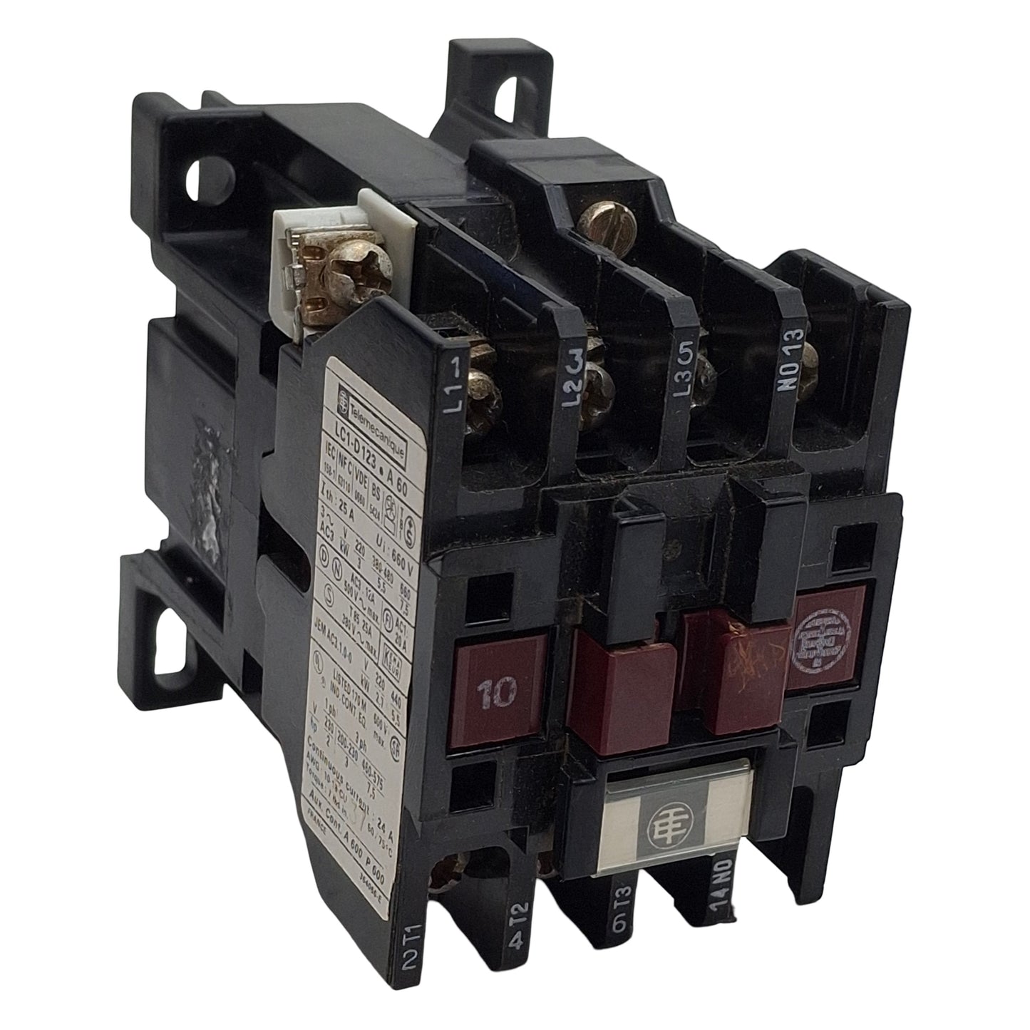 Used Telemecanique LC1-D123-F5-A60 Contactor, 3-Pole, 25A 600VAC, 110-120VAC Coil