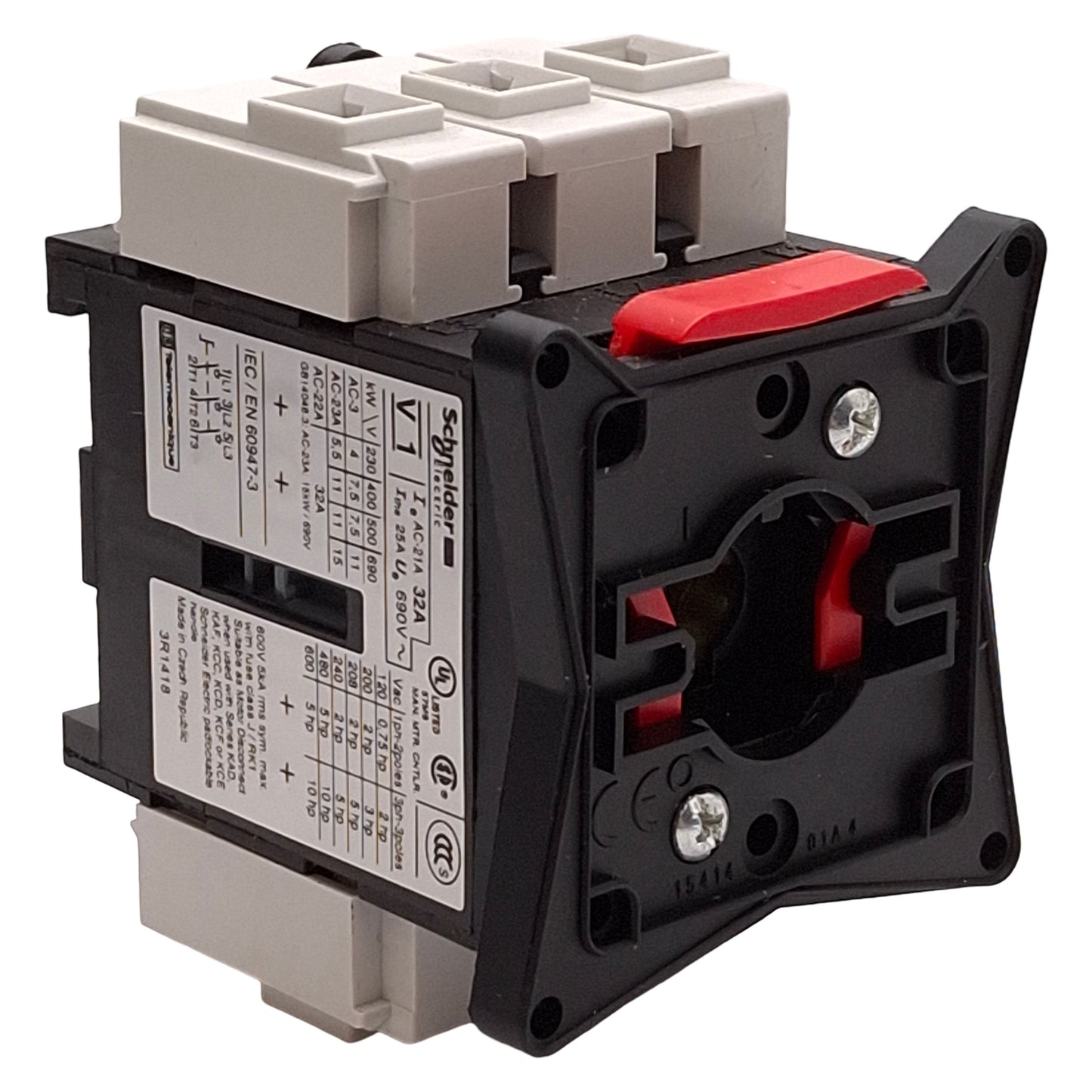 Used Schneider Electric V1 TeSys Control Switch Body, 3-Pole, 32A, 7.5kW @ 500VAC