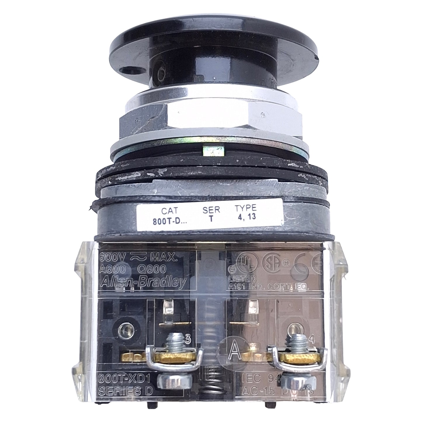 Used Allen Bradley 800T-D2D1 Momentary Black Push Button ø30mm, 1NO, 600VAC 10A Max