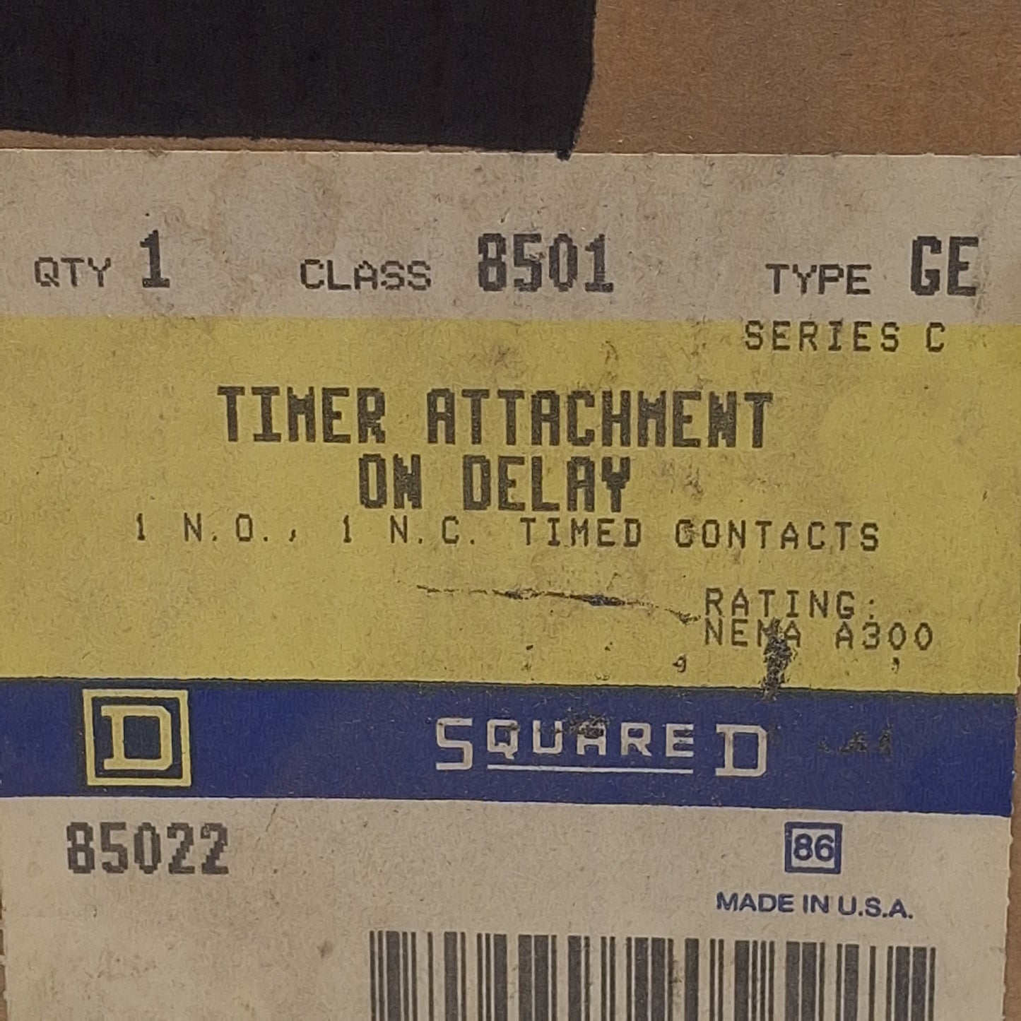 New – Open box Square D 85022 8501 GE Timer Attachment On Delay, 1NO/1NC, 6A 120-277VAC