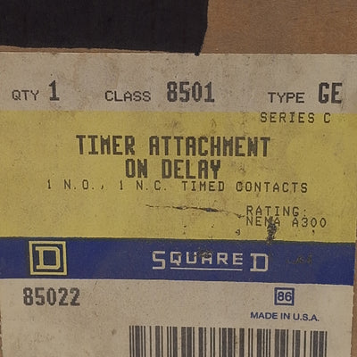 New – Open box Square D 85022 8501 GE Timer Attachment On Delay, 1NO/1NC, 6A 120-277VAC