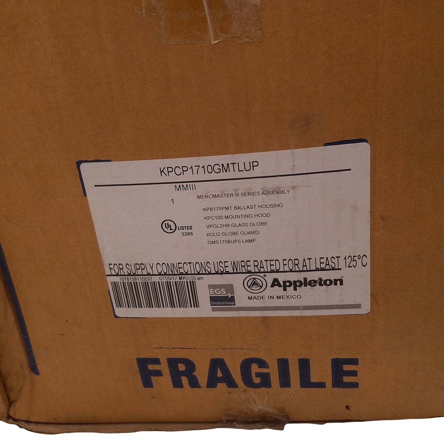 New – Open box Appleton KPCP1710GMTLUP MercMaster III Light Fixture, 120/208/240/277VAC, 175W