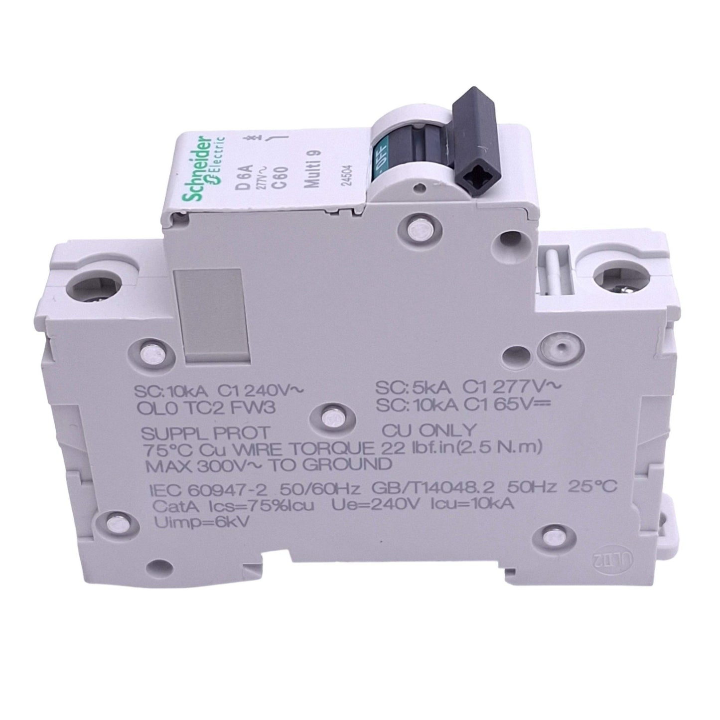 New – Open box Schneider Electric 24504 Multi9 Circuit Breaker, 1-Pole 6A, 277VAC Max, DIN Rail