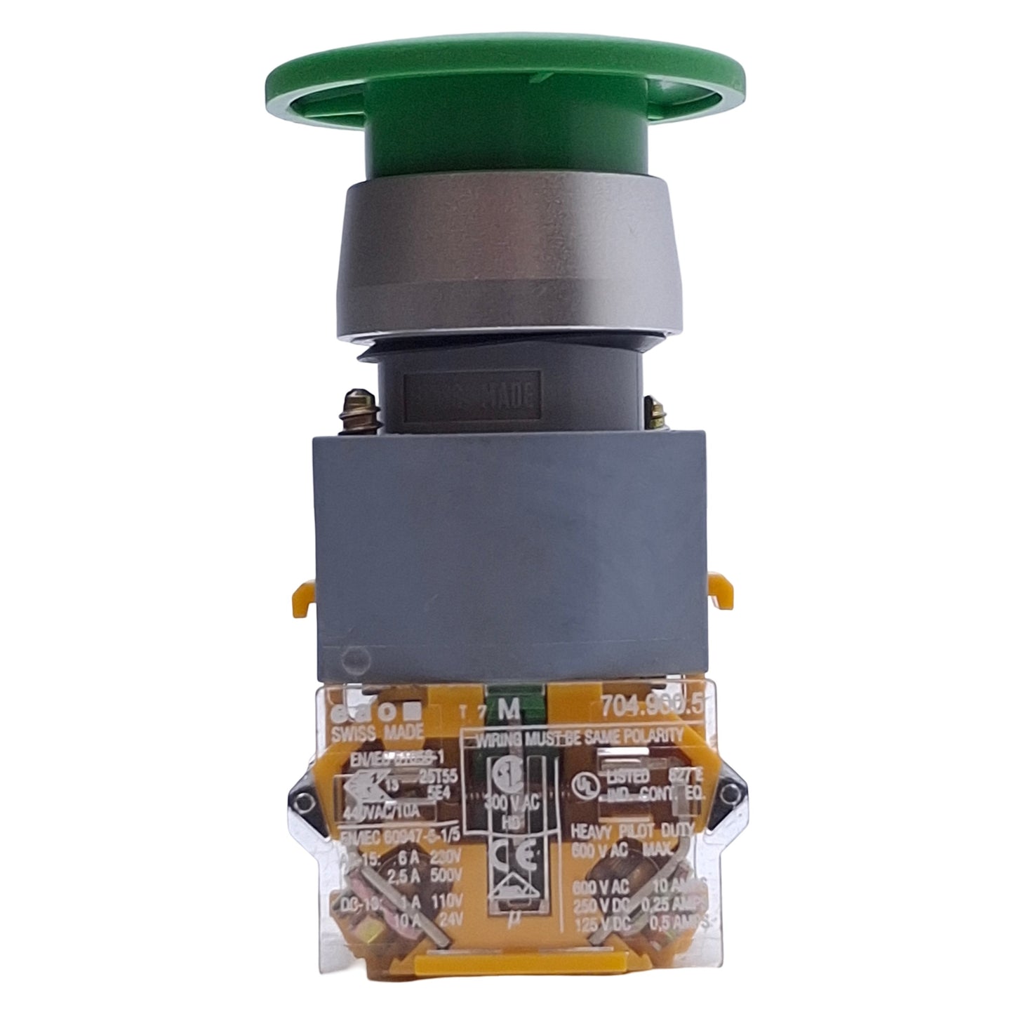 Used EAO 704.070.5 Green Momentary Mushroom Head Push Button 1NO+1NC, ø22mm, 500VAC