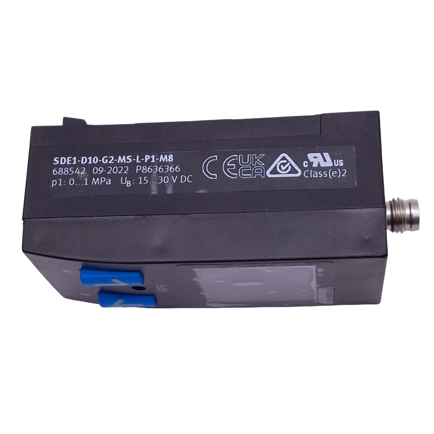 New – Open box Festo SDE1-D10-G2-MS-L-P1-M8 Pressure Sensor, 0-10bar, PNP Out, 15-30VDC