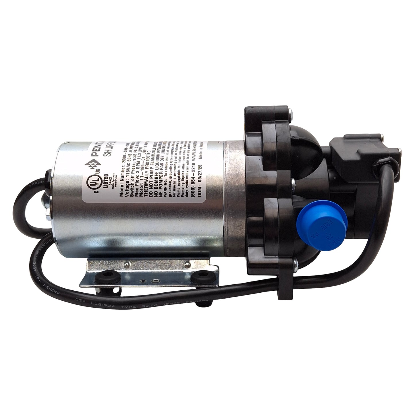 New – Open box Pentair 2088-594-144 SHURflo Diaphragm Pump, 3.0GPM, 130°F, 1/2in NPS, 115VAC