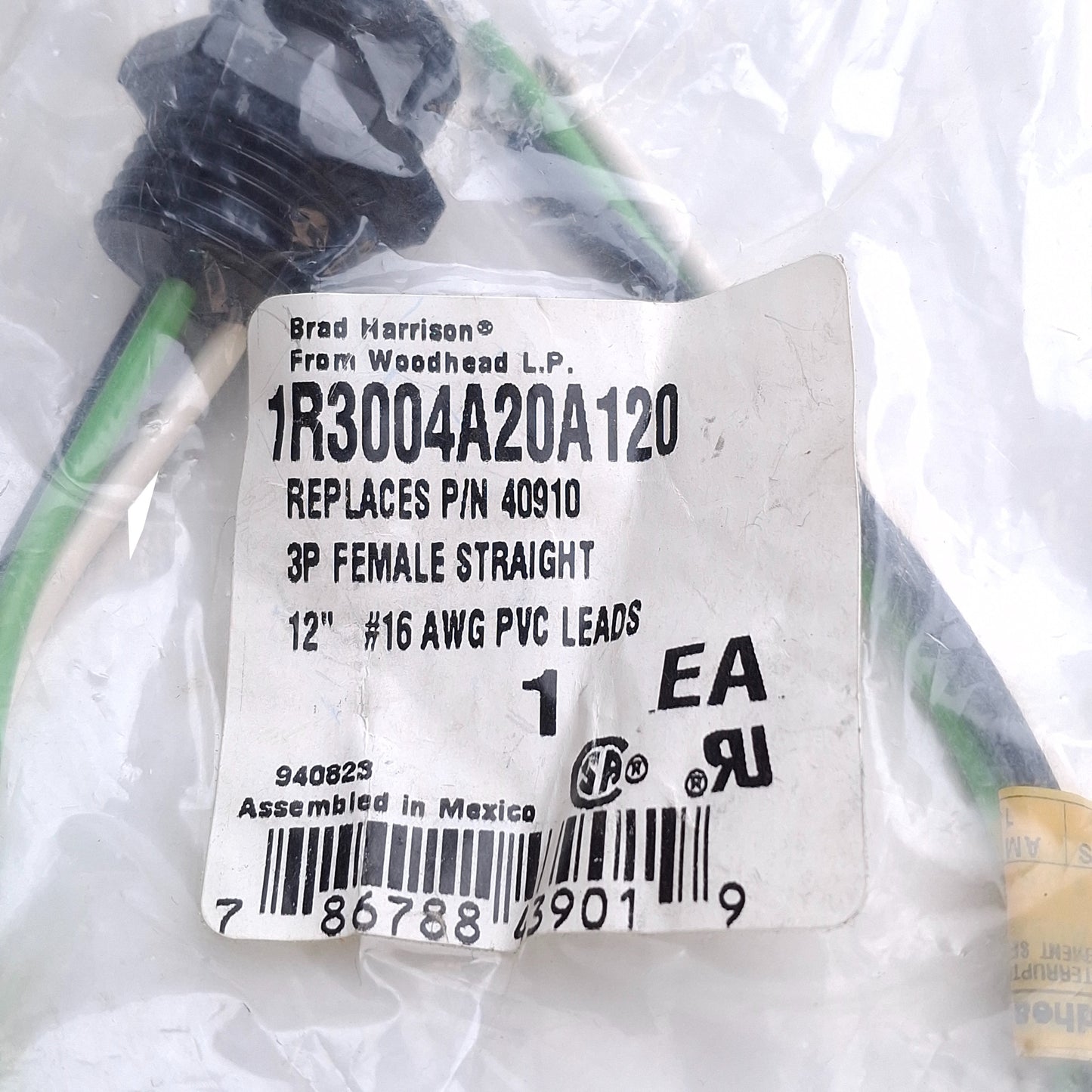New Brad Harrison Molex 1R3004A20A120 Panel Receptacle, 3-Pole Mini, 12in, 1/2in NPT