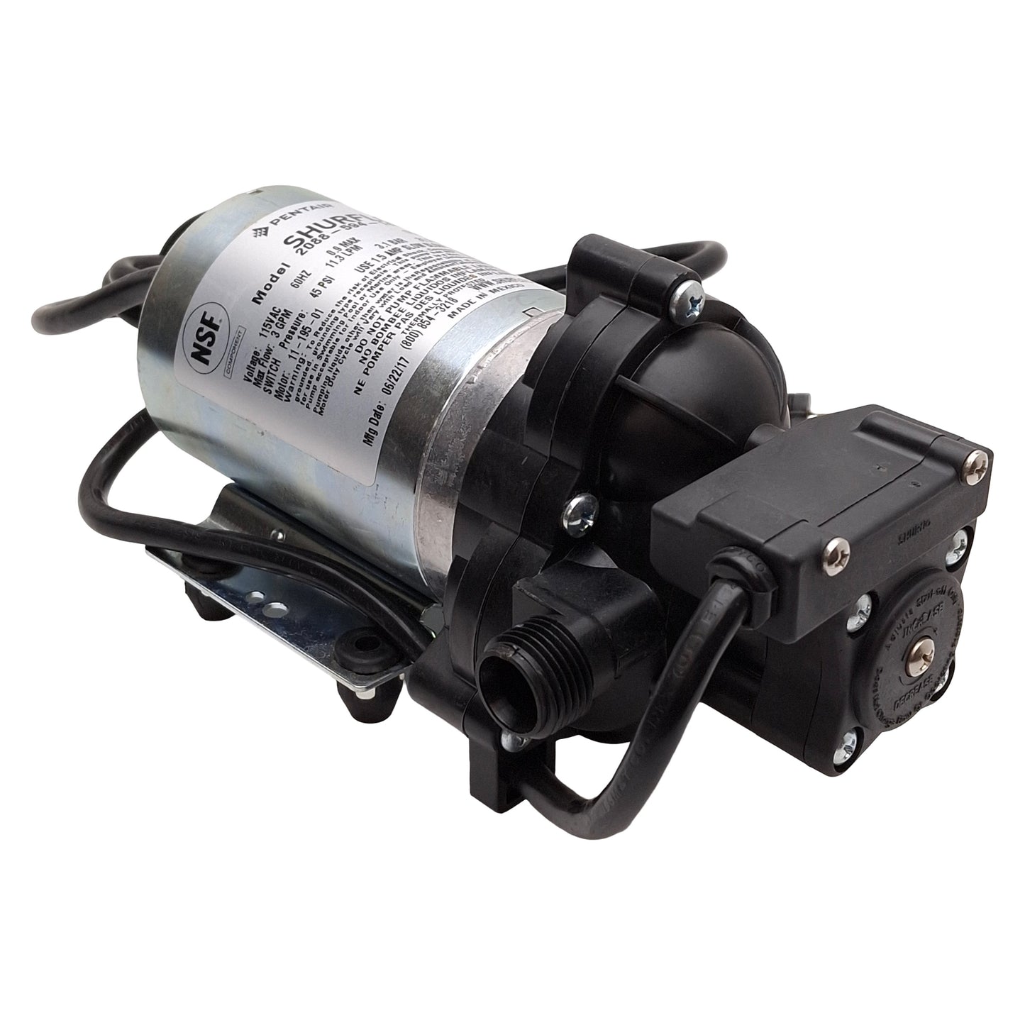 Used Pentair 2088-594-144 SHURflo Diaphragm Pump, 3.0GPM, 130°F, 1/2in-14 NPS, 115VAC