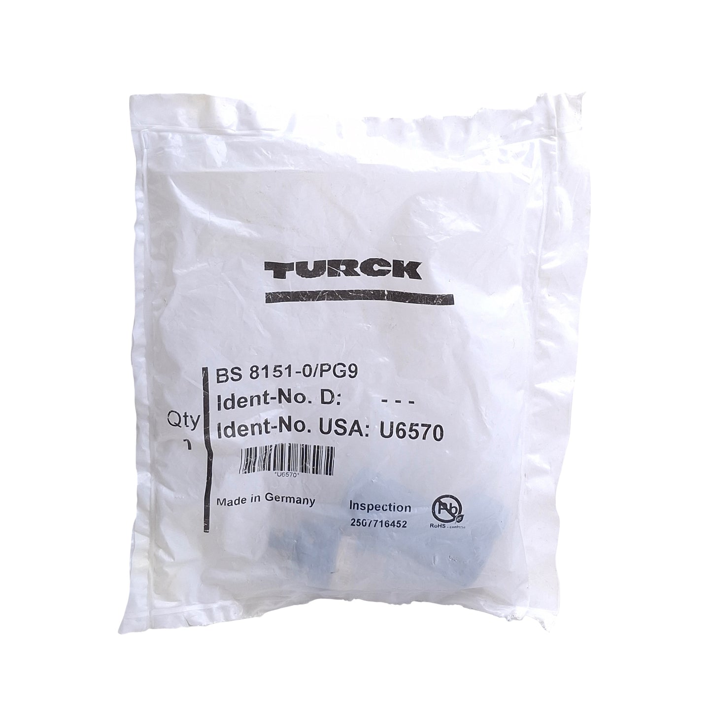 New Turck BS8151-0/PG9 U6570 Field Wireable Connector, M12 5-P Male, PG9