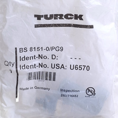 New Turck BS8151-0/PG9 U6570 Field Wireable Connector, M12 5-P Male, PG9