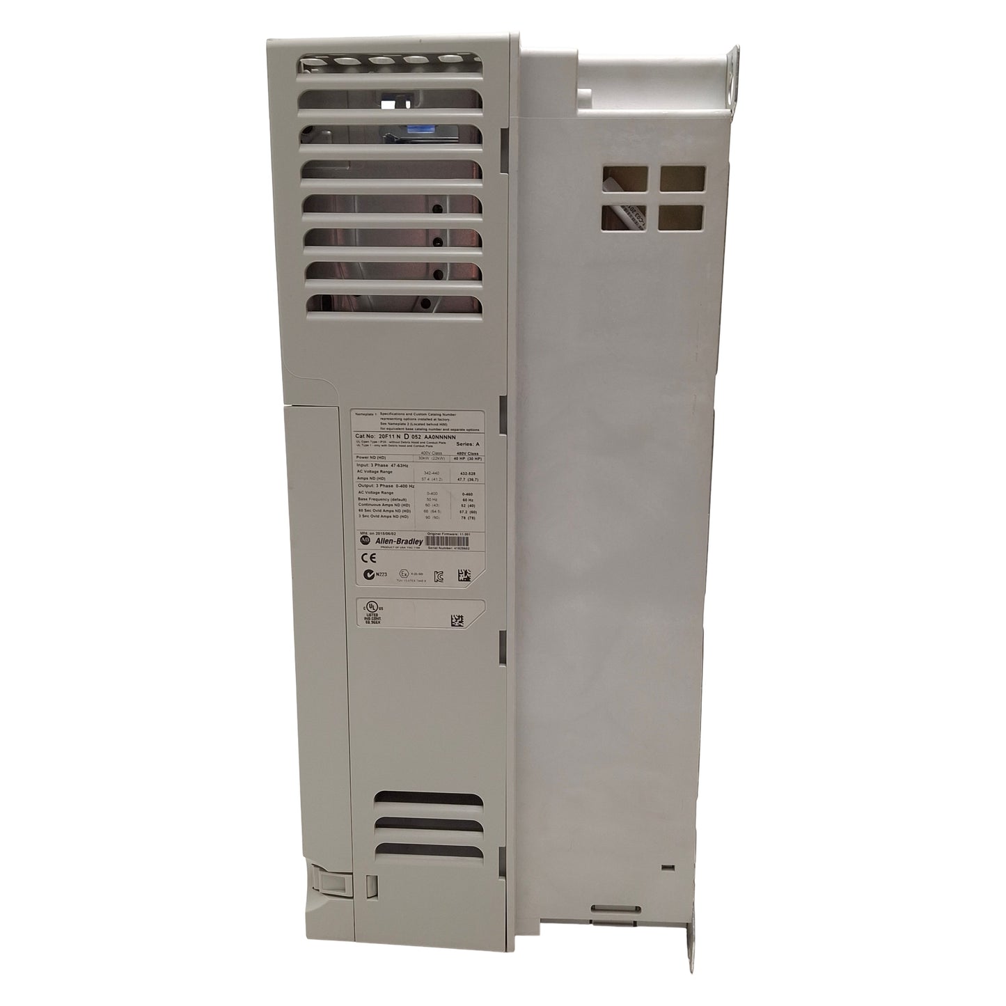 Used Allen Bradley 20F11ND052AA0NNNNN PowerFlex 753 AC Drive, 40HP, 3Ø 0-460VAC 52A