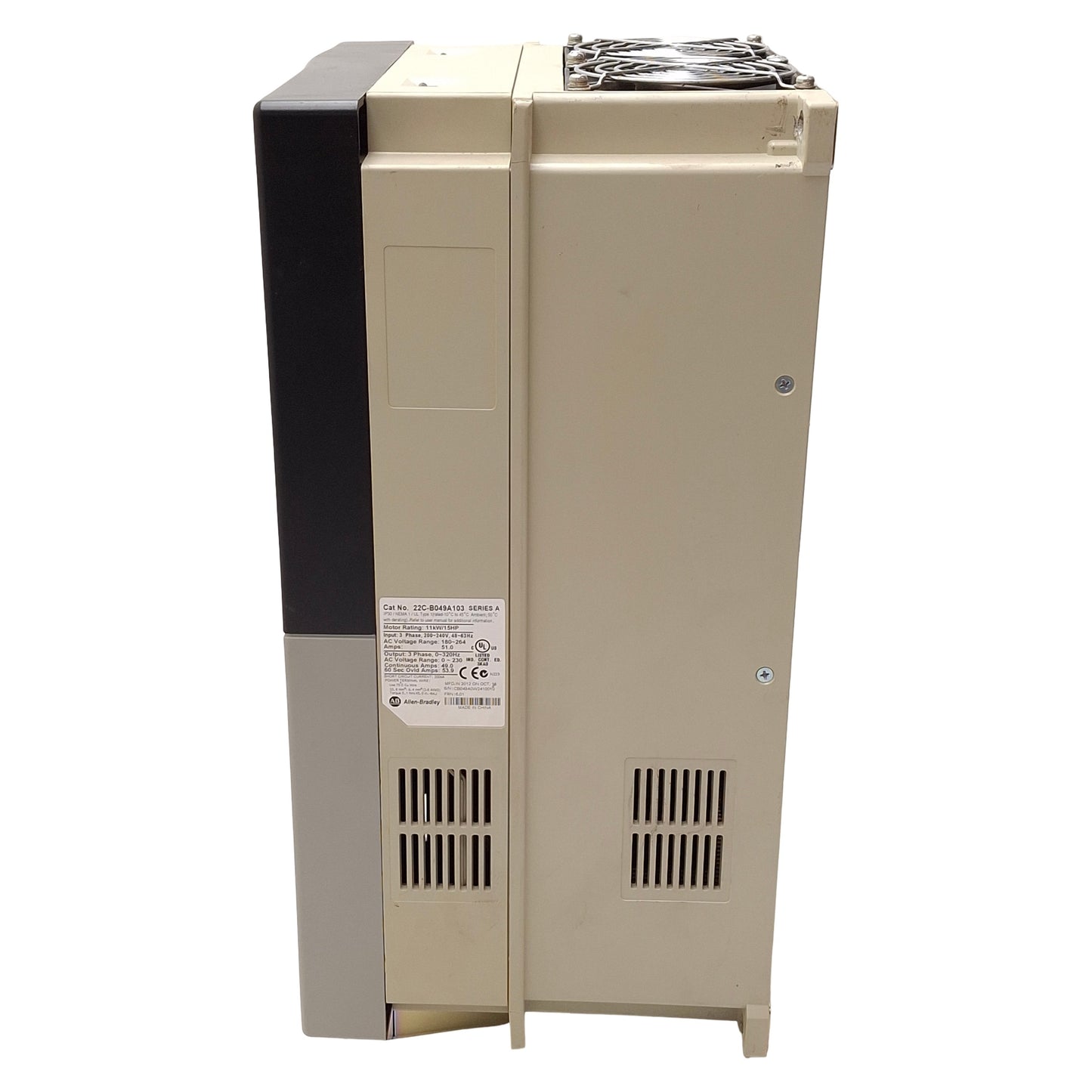Used Allen Bradley 22C-B049A103 PowerFlex 400 AC Drive, 15HP, 3Ø 0-230VAC 49A 0-320Hz