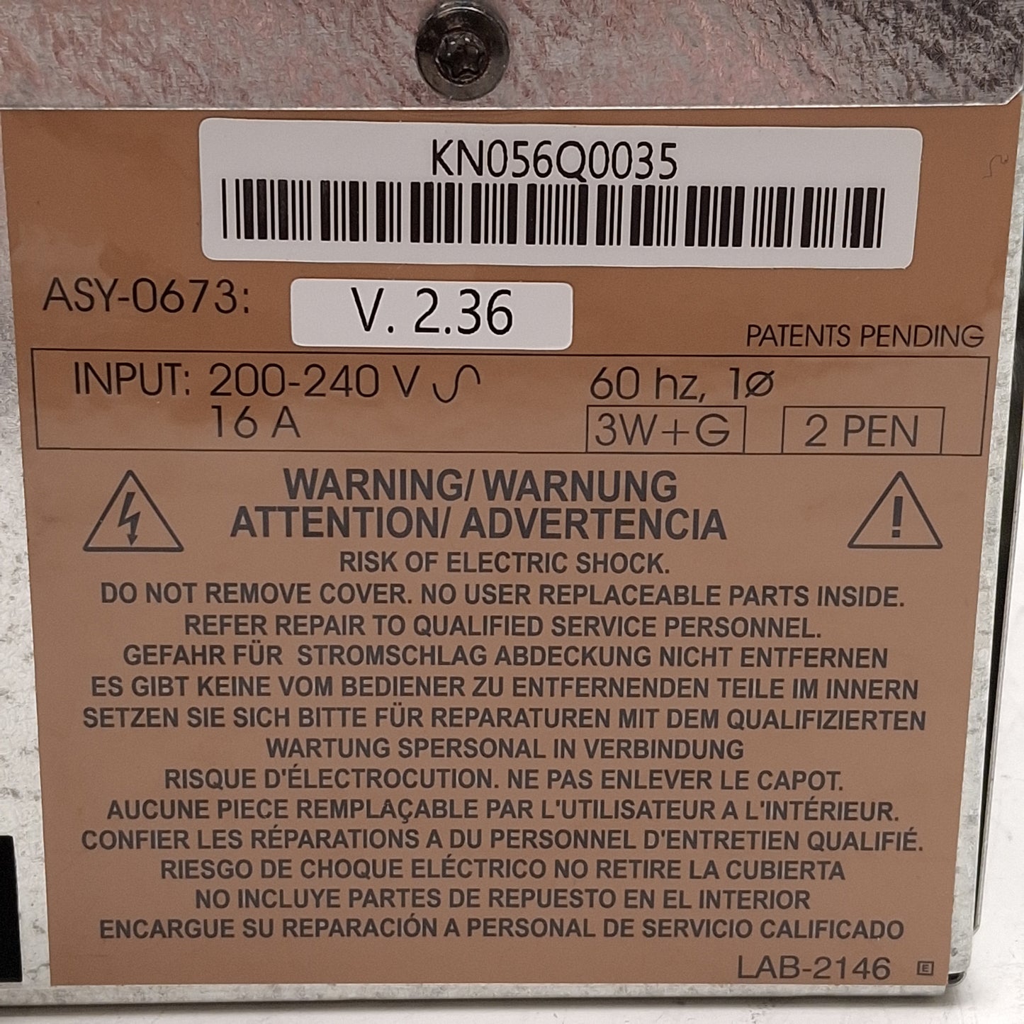 Used Eaton ASY-0673 Split-Phase Power Module For 9170+ UPS, 1Ø 200-240VAC 16A Input