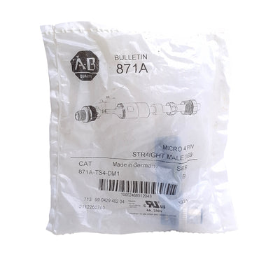New Allen Bradley 871A-TS4-DM1 Field Wireable Connector, DC Micro M12 4-Pin Male