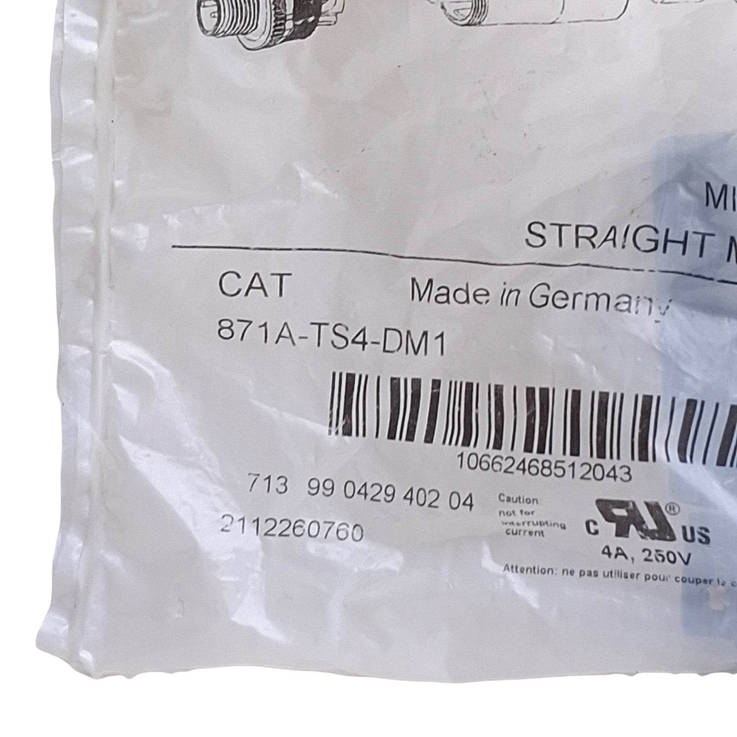 New Allen Bradley 871A-TS4-DM1 Field Wireable Connector, DC Micro M12 4-Pin Male